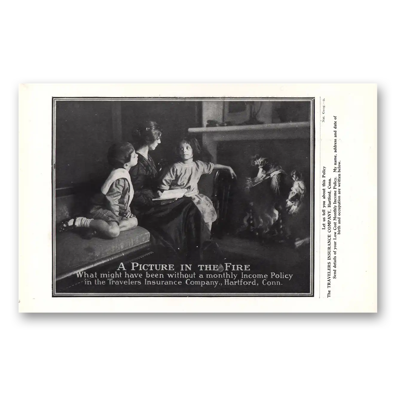 1913 Travelers Insurance Picture In the Fire Vintage Magazine Print Ad