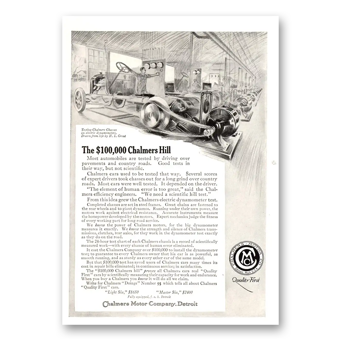 1915 Chalmers Six Chalmers Hill Vintage Magazine Print Ad