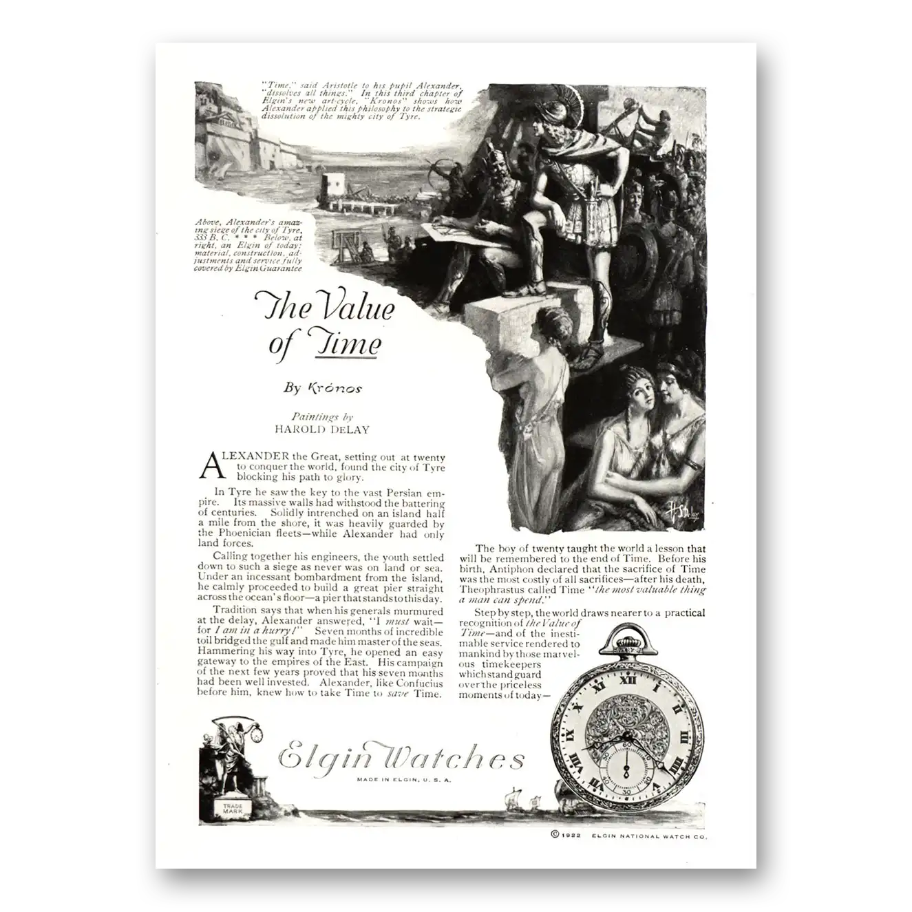 1922 Elgin Watch Alexander the Great Vintage Magazine Print Ad