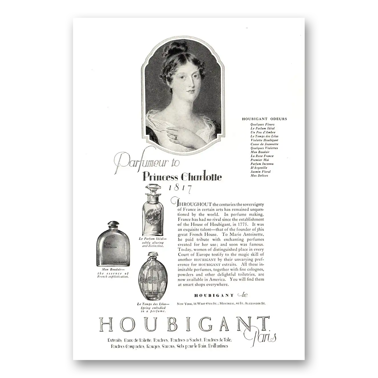 1923 Houbigant Perfumes Parfumeur to Princess Charlotte Vintage Magazine Print Ad