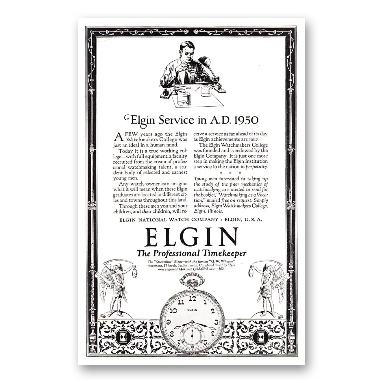 1924 Elgin Watch Elgin Service in AD Vintage Magazine Print Ad
