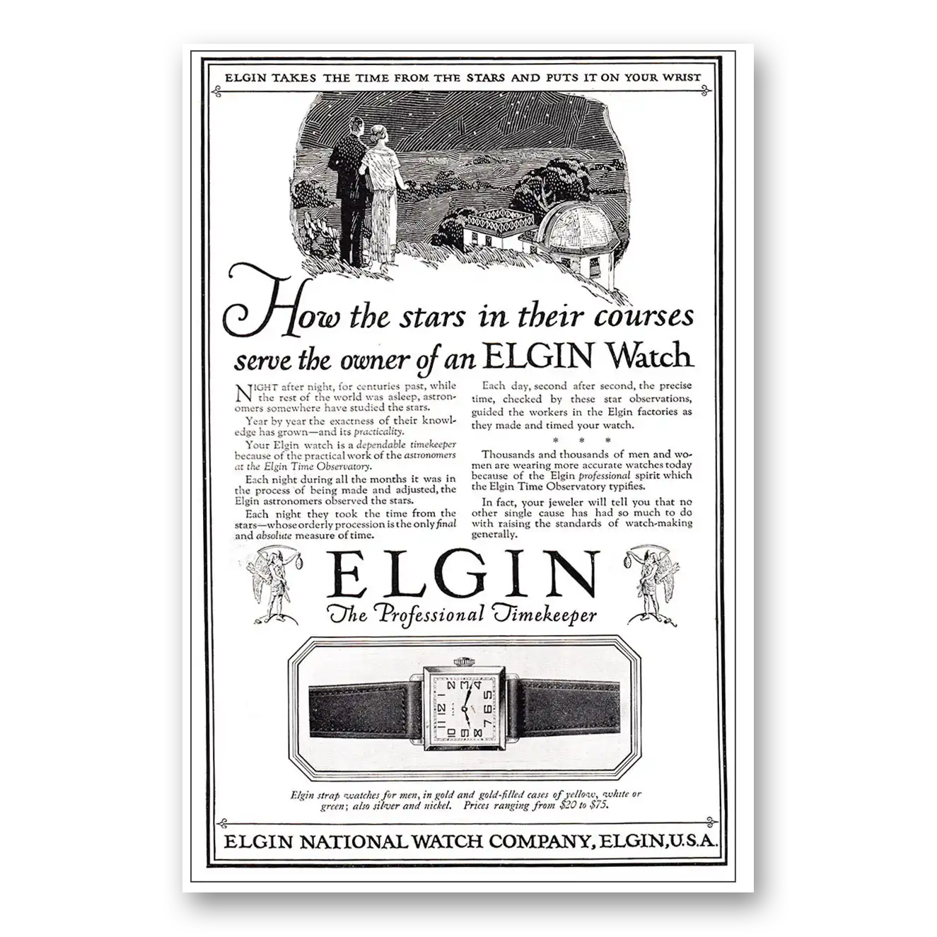 1924 Elgin Watch How the Stars In Their Courses Serve the Owner Vintage Magazine Print Ad