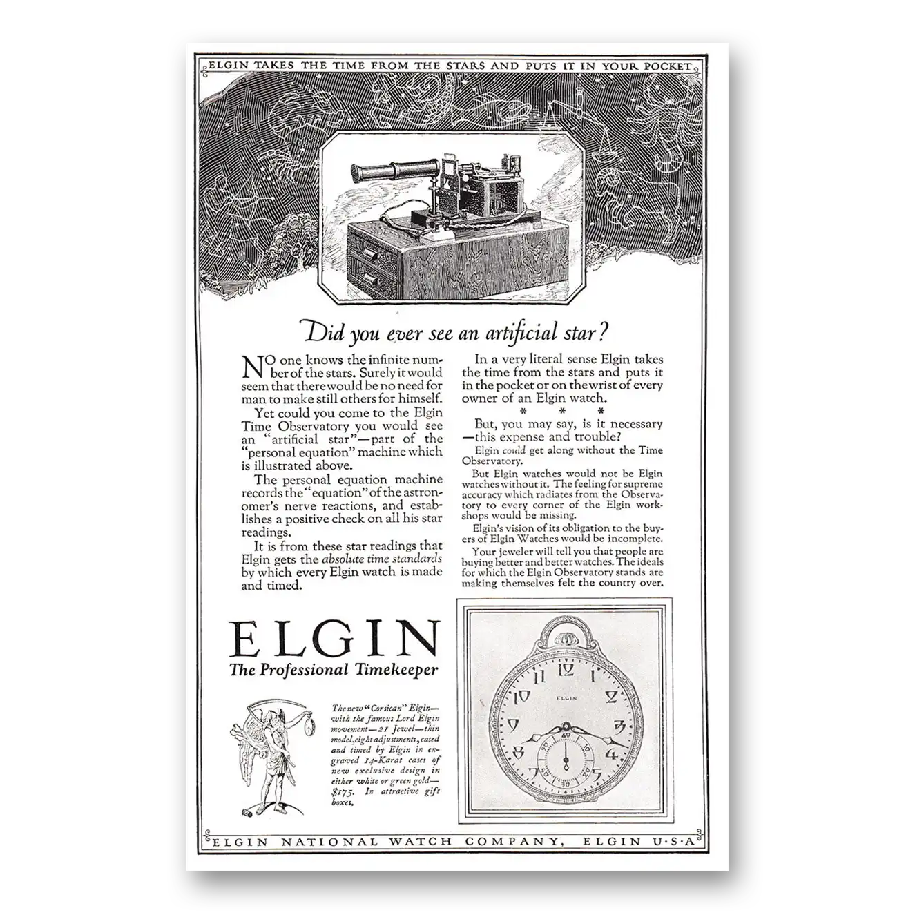 1924 Elgin Watch Did You Ever See an Artificial Star Vintage Magazine Print Ad