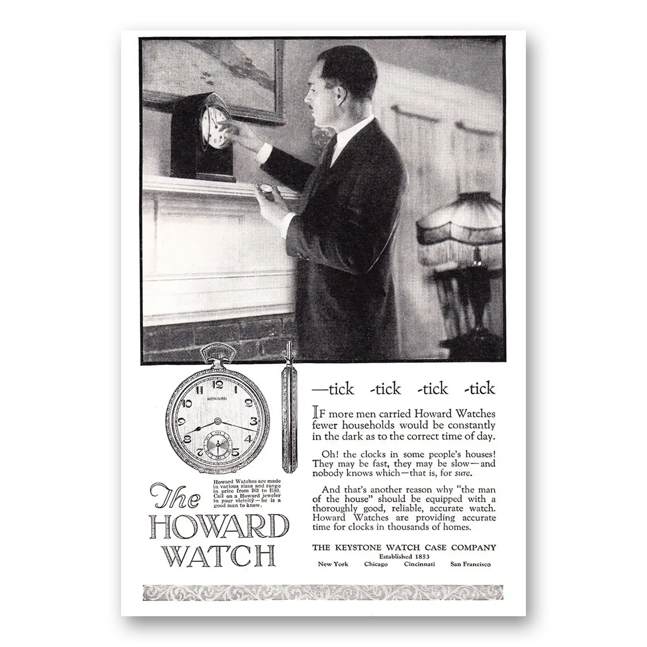 1924 Howard Watch Tick Tick Tick Vintage Magazine Print Ad