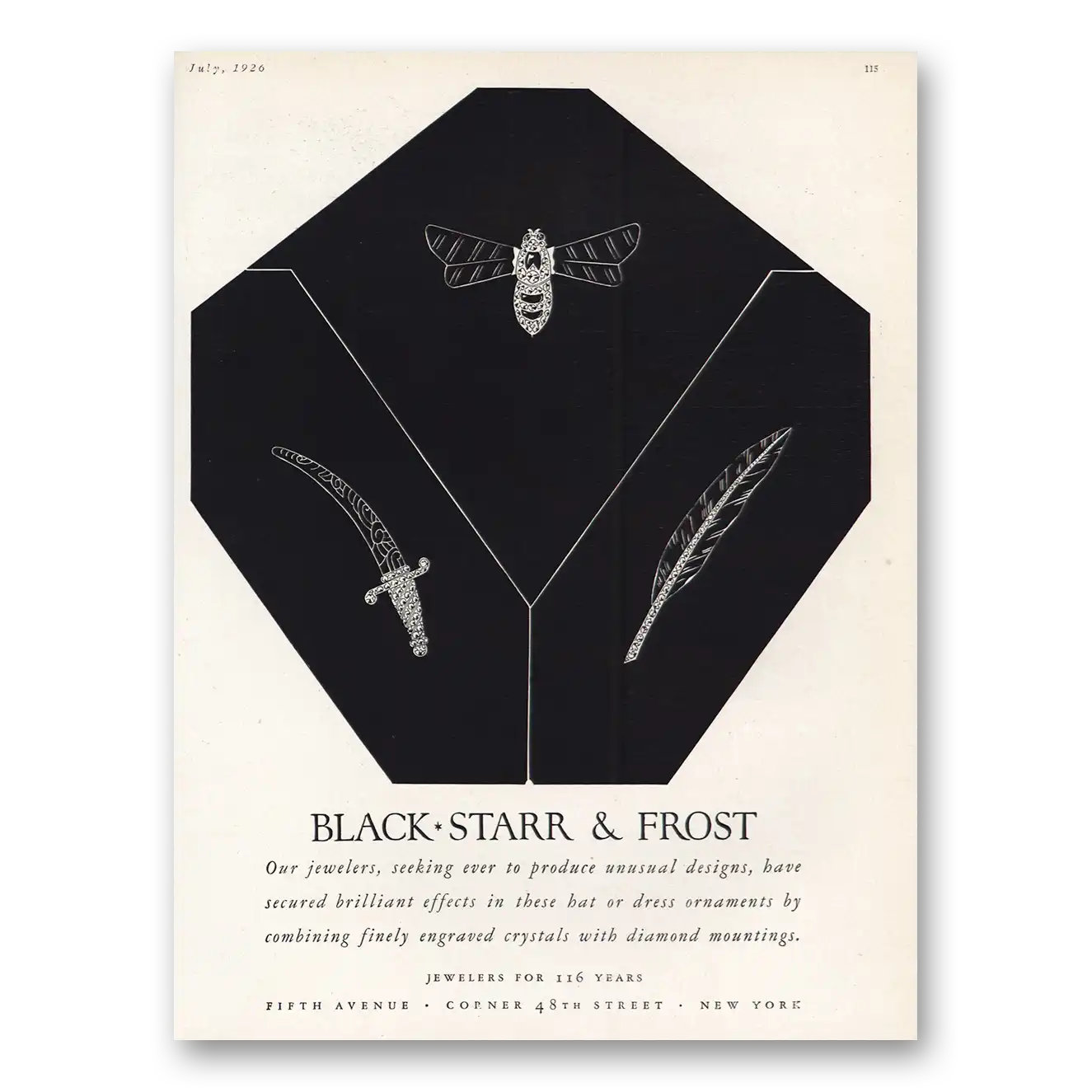 1926 Black Starr Frost Produce Unusual Designs Vintage Magazine Print Ad