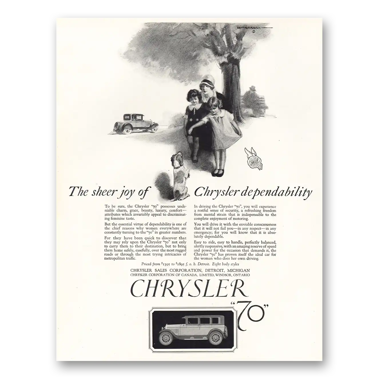 1926 Chrysler 70 Sheer Joy Chrysler Dependability Vintage Magazine Print Ad