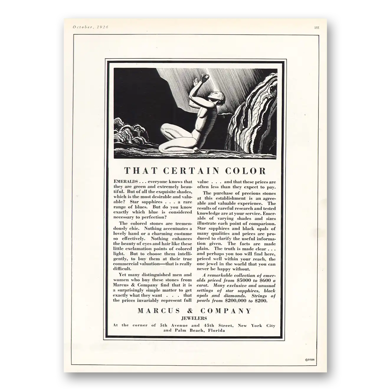 1926 Marcus & Company Jewelers That Certain Color Vintage Magazine Print Ad
