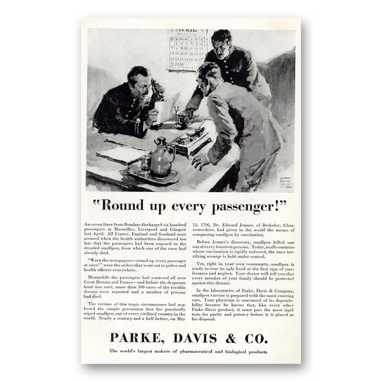 1929 Parke-Davis Round Up Every Passenger Vintage Magazine Print Ad