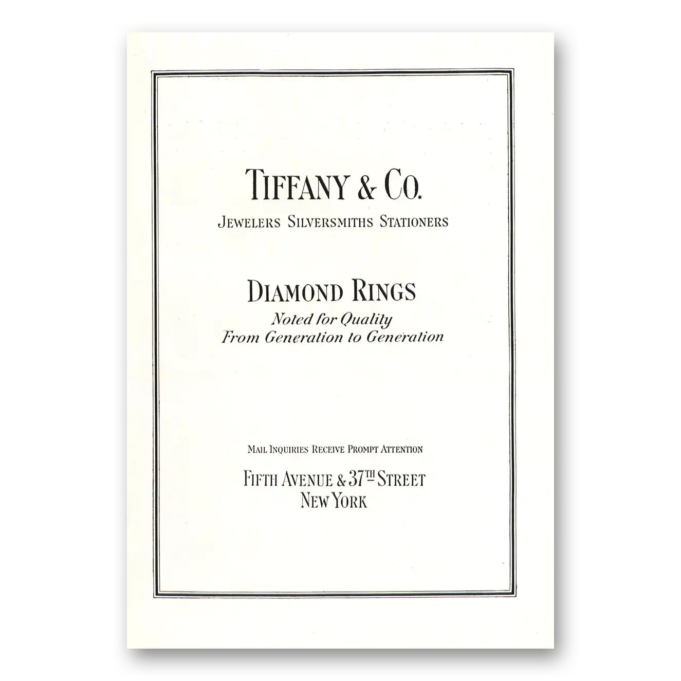 1929 Tiffany & Co Diamond Rings Vintage Magazine Print Ad