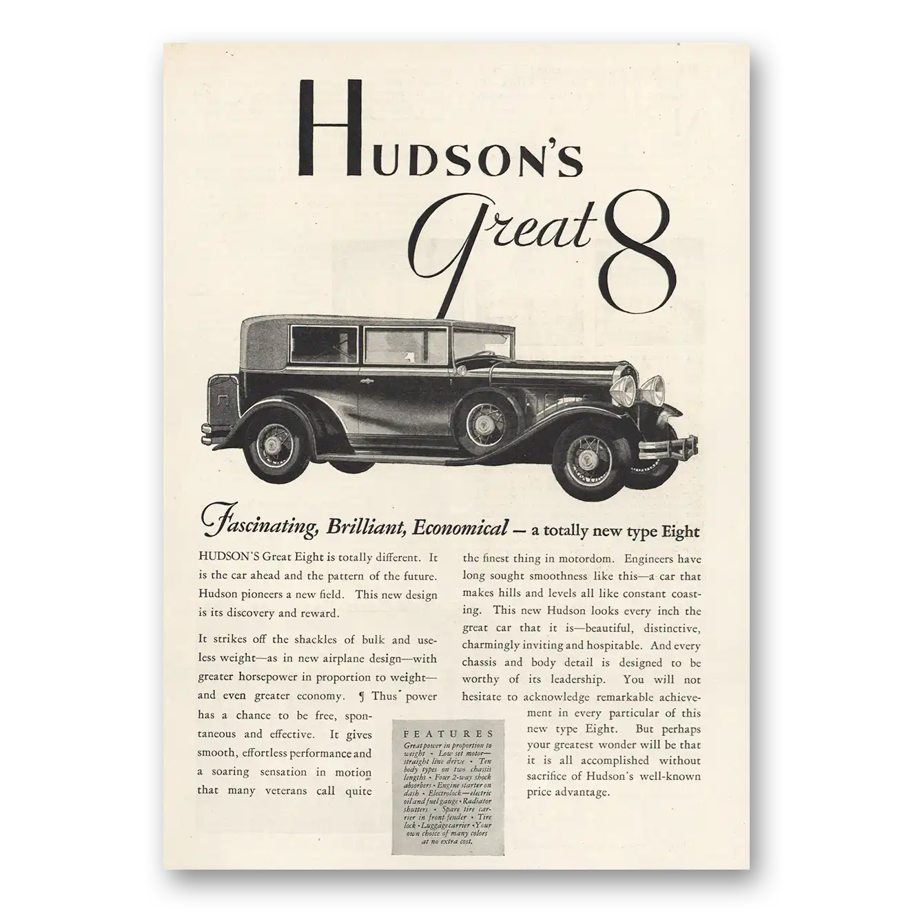 1930 Hudson Motor Car Great 8 Vintage Magazine Print Ad