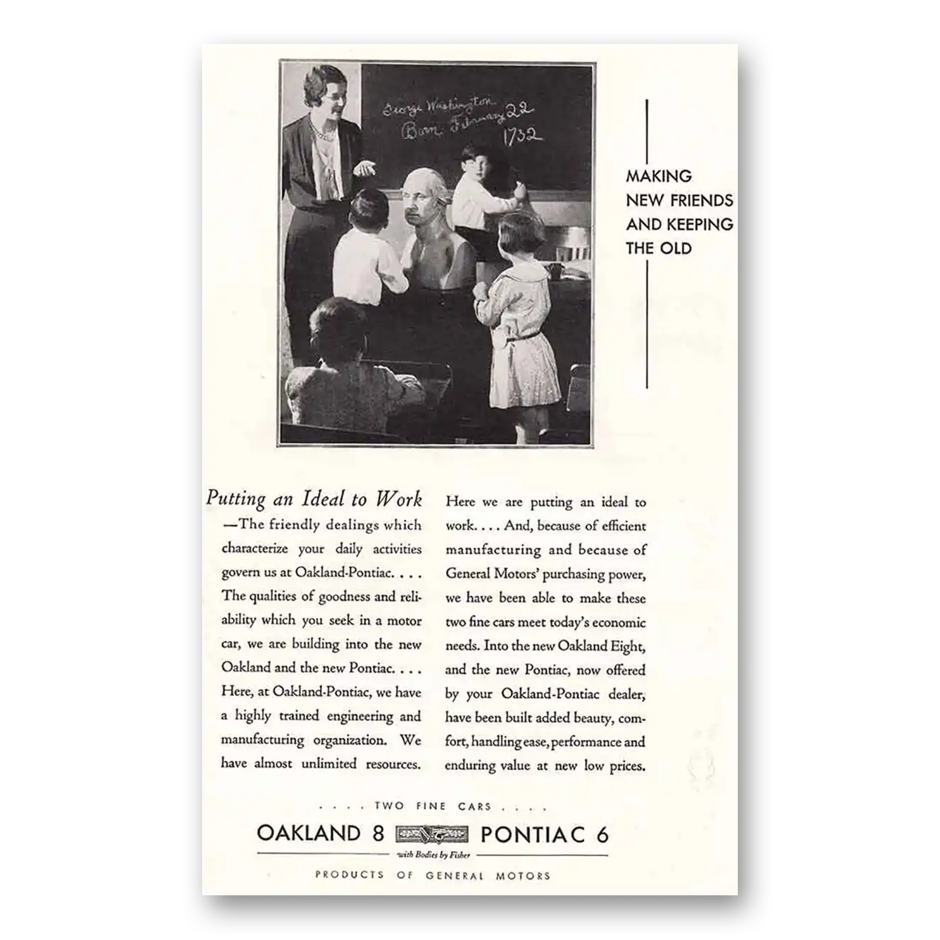 1931 Oakland 8 and Pontiac 6 Making New Friends and Keeping the Old Vintage Magazine Print Ad