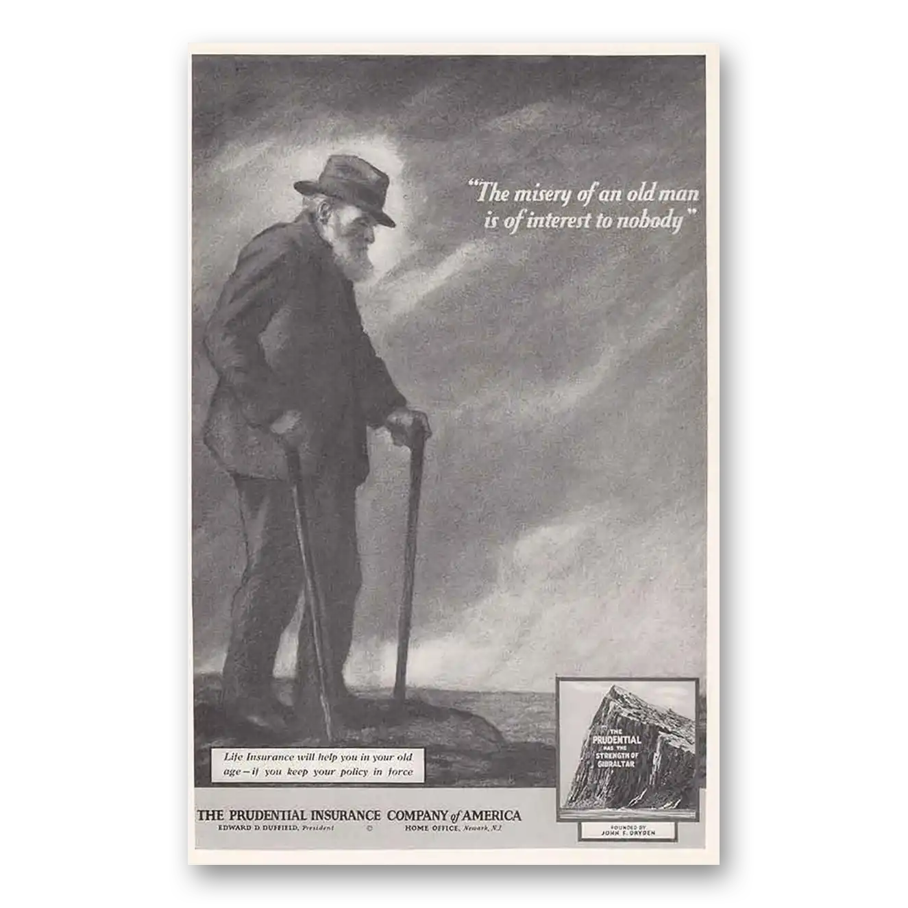 1931 Prudential Insurance Misery of an Old Man Vintage Magazine Print Ad