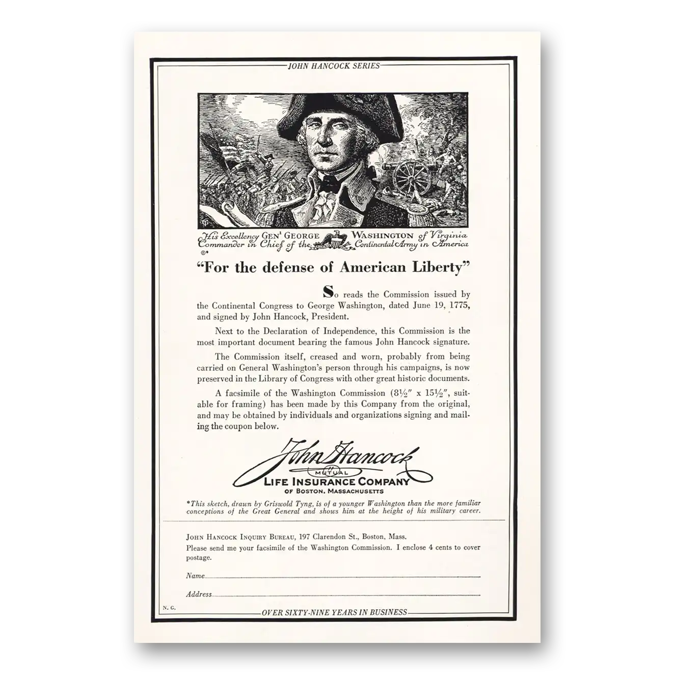 1932 John Hancock Insurance George Washington Vintage Magazine Print Ad