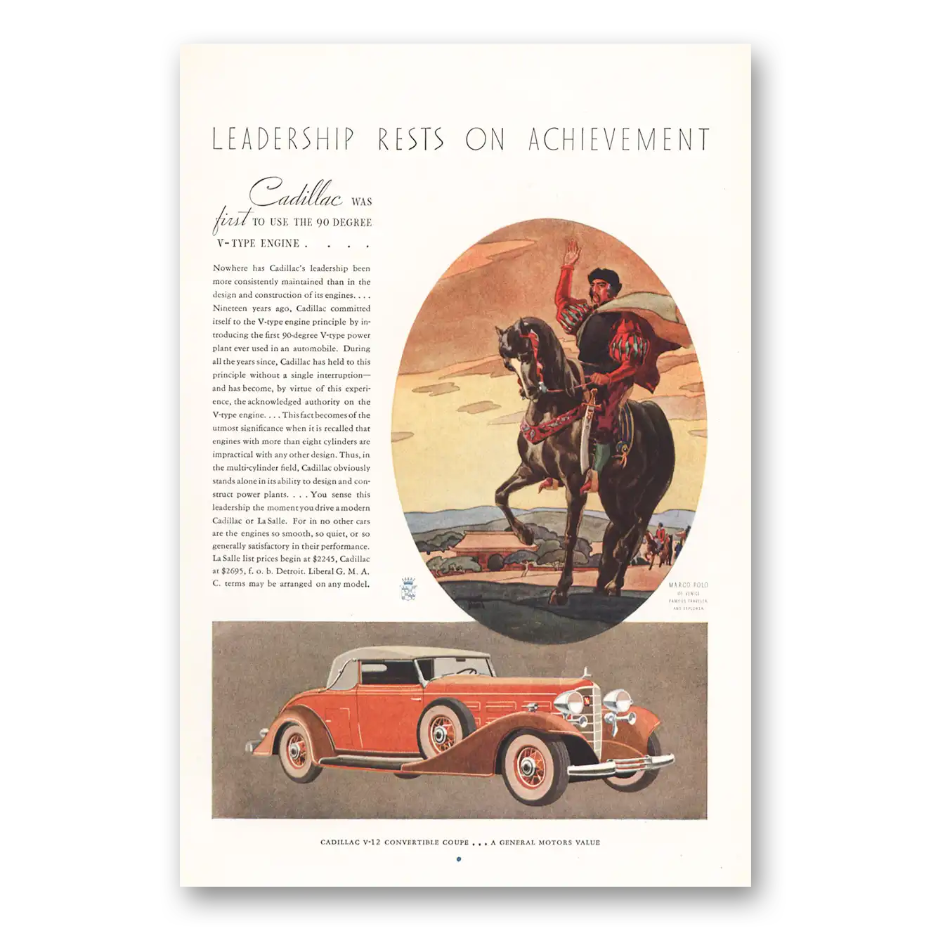 1933 Cadillac V12 Convertible Coupe Convertible Coupe MPolo Vintage Magazine Print Ad