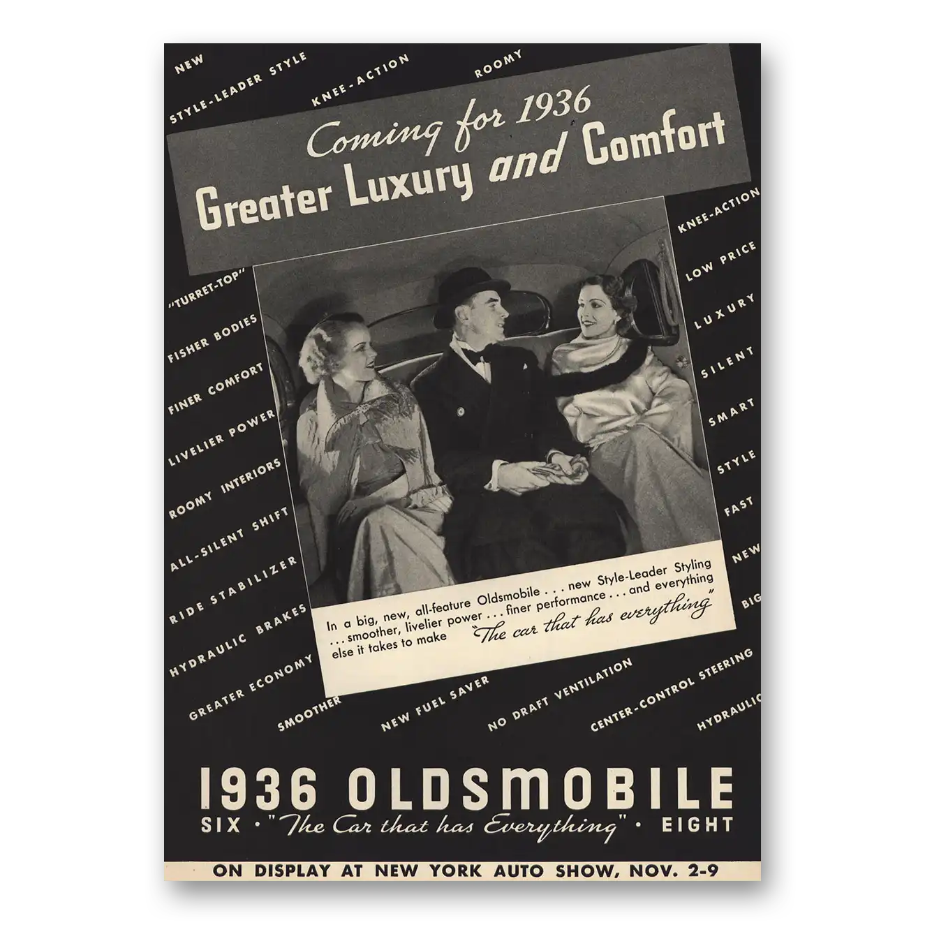 1935 Oldsmobile Six and Eight Greater Luxury and Comfort Vintage Magazine Print Ad