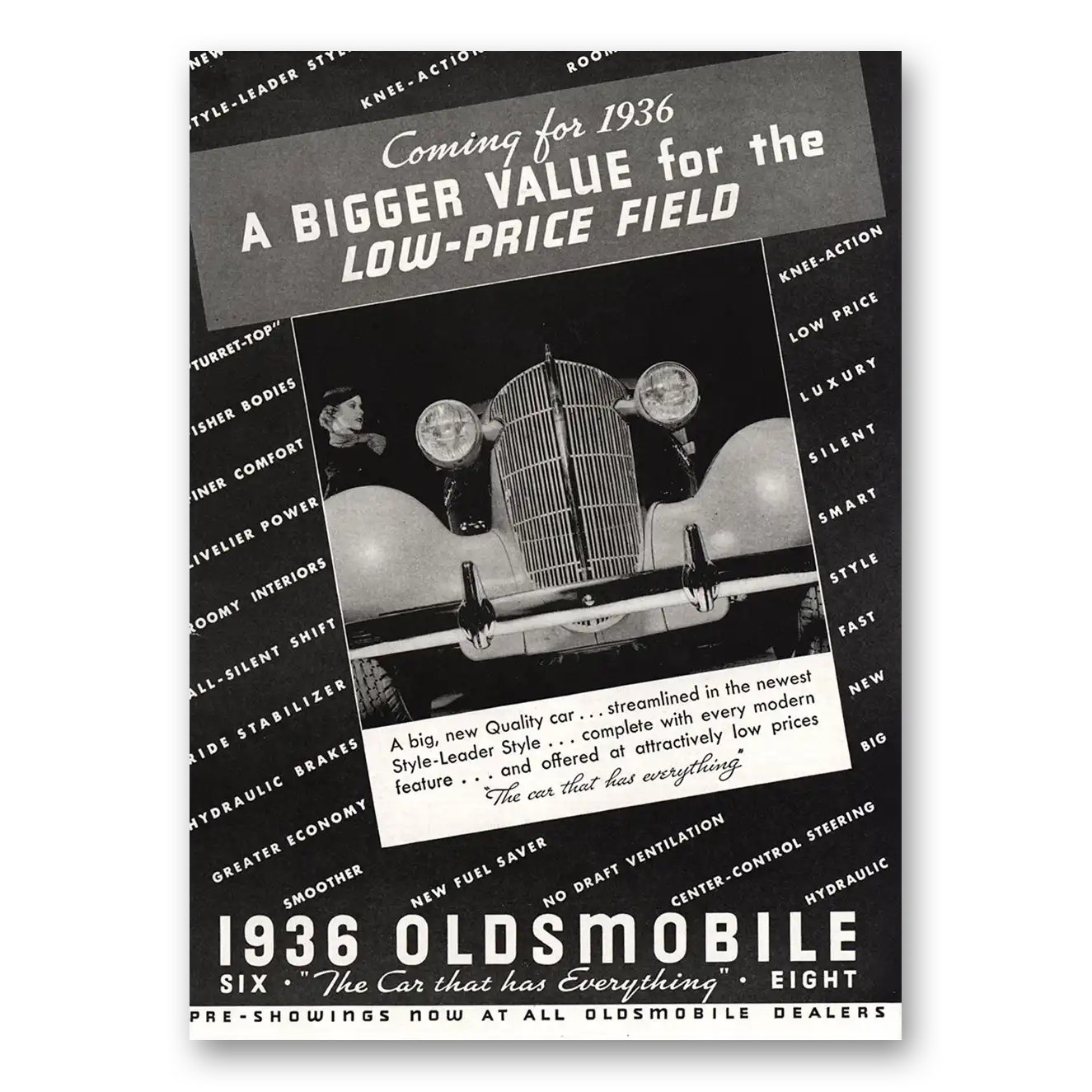1935 Oldsmobile Six and Eight Bigger Value for the Low Price Field Vintage Magazine Print Ad