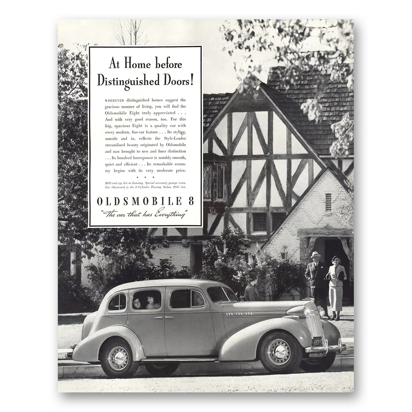 1936 Oldsmobile Eight Home Before Distinguished Doors Vintage Magazine Print Ad