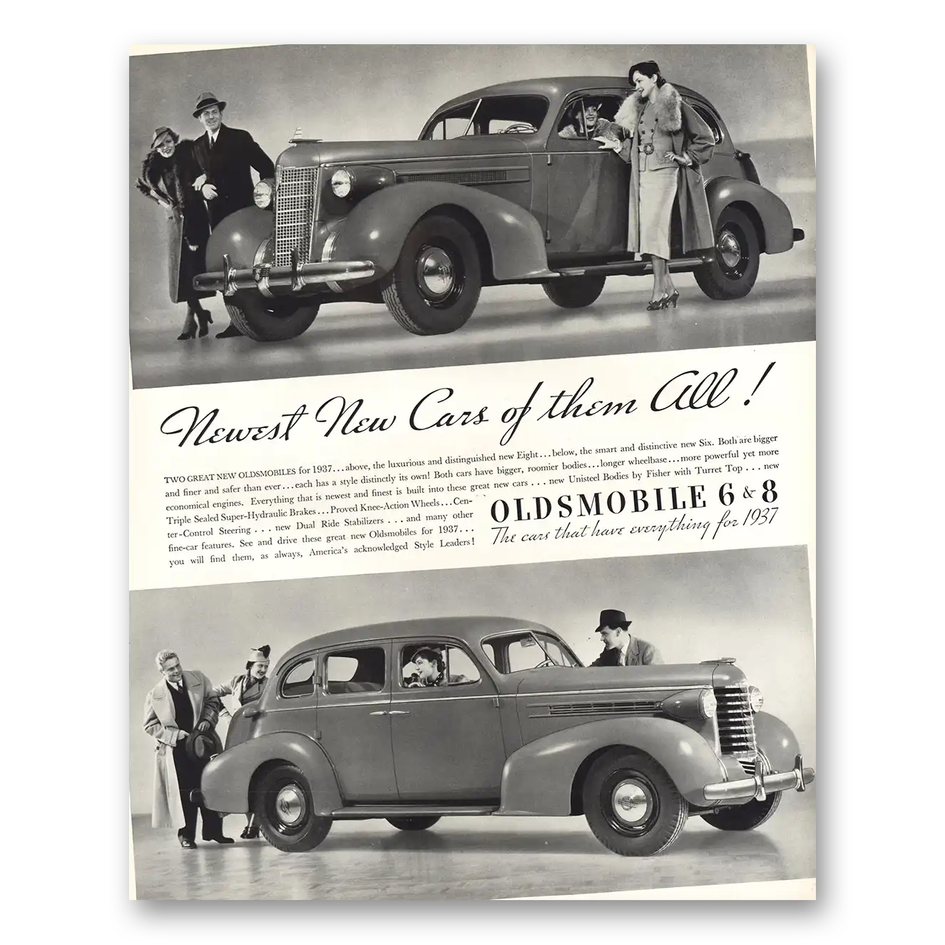 1936 Oldsmobile Six and Eight Newest New Cars of Them All Vintage Magazine Print Ad