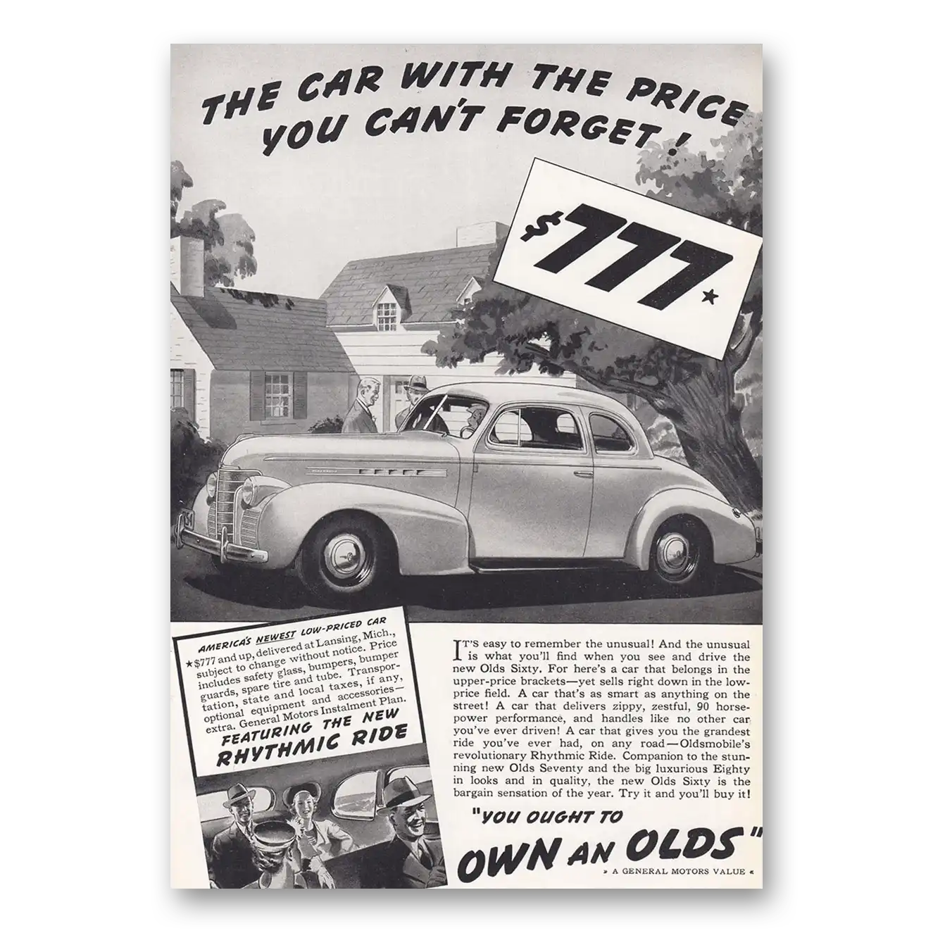 1938 Oldsmobile Sixty Car With the Price You Can't Forget Vintage Magazine Print Ad