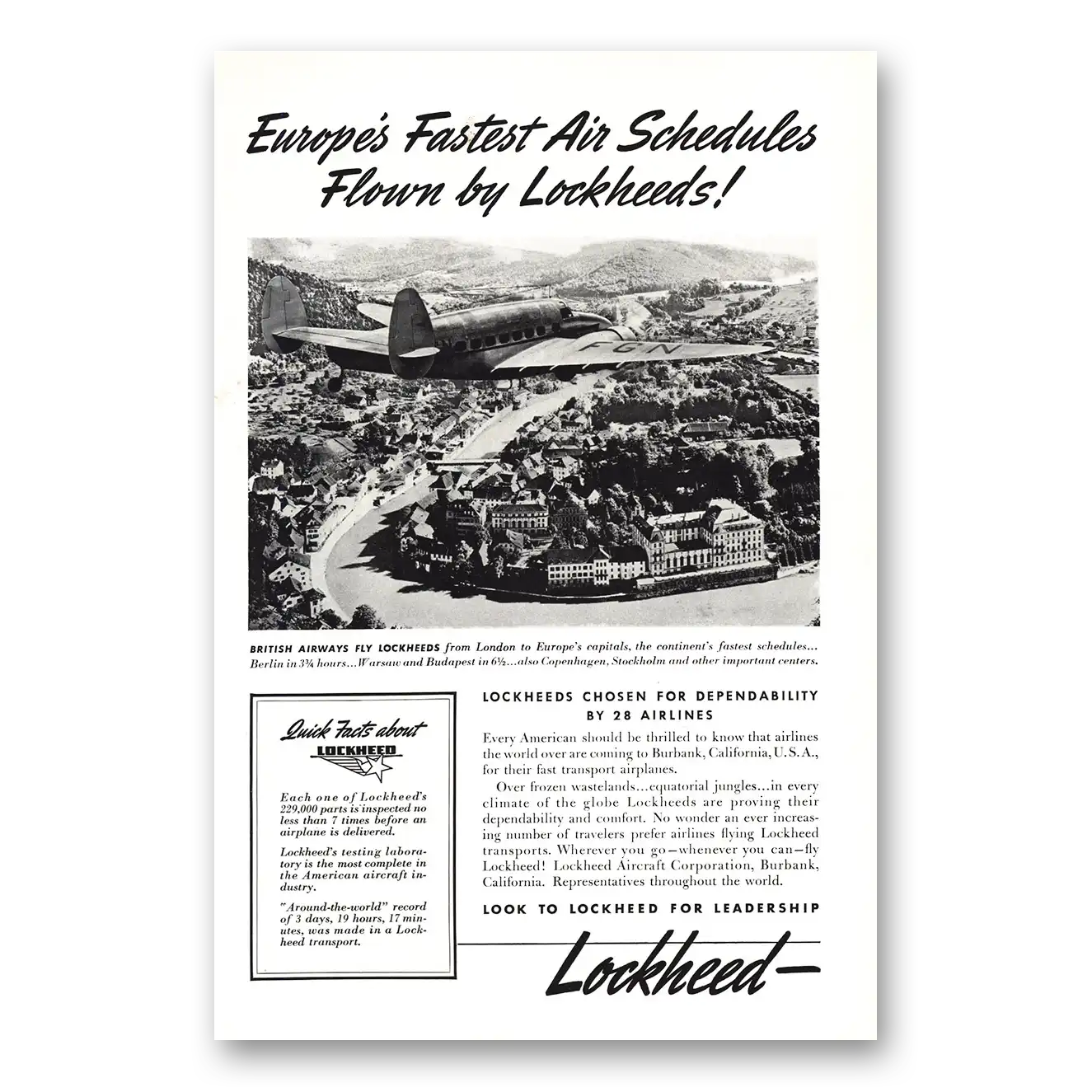 1939 Lockheed British Airways Fly Lockheeds Vintage Magazine Print Ad