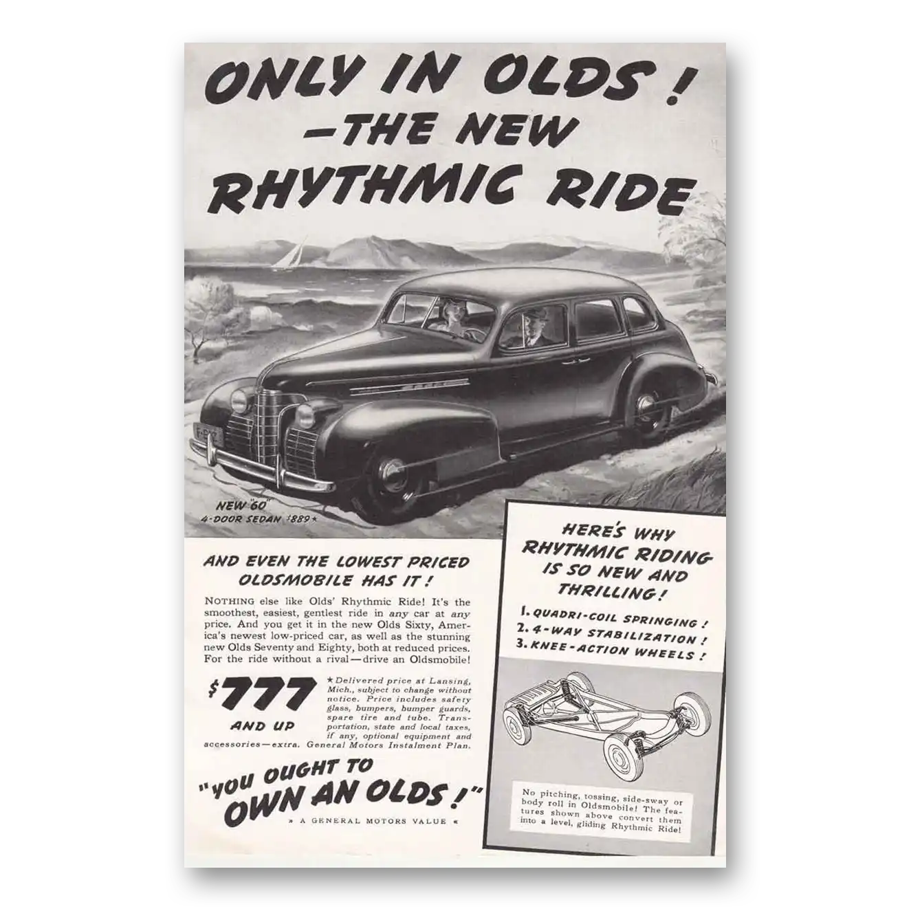 1939 Oldsmobile Sixty Rhythmic Ride Vintage Magazine Print Ad