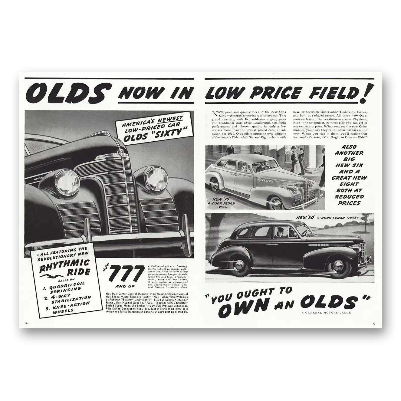 1939 Oldsmobile Sixty Rhythmic Ride Vintage Magazine Print Ad