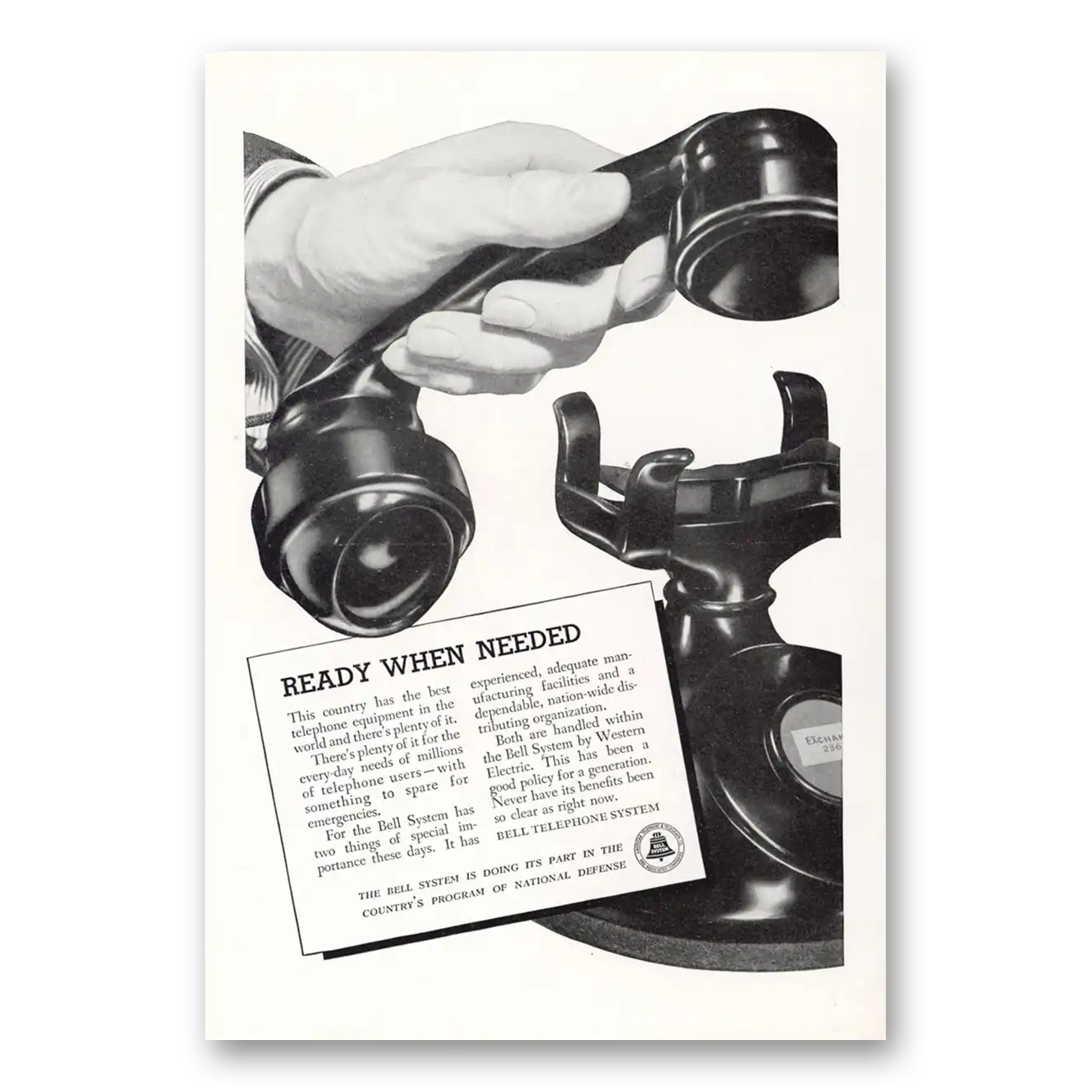 1941 Bell Telephone Ready When Needed Vintage Magazine Print Ad