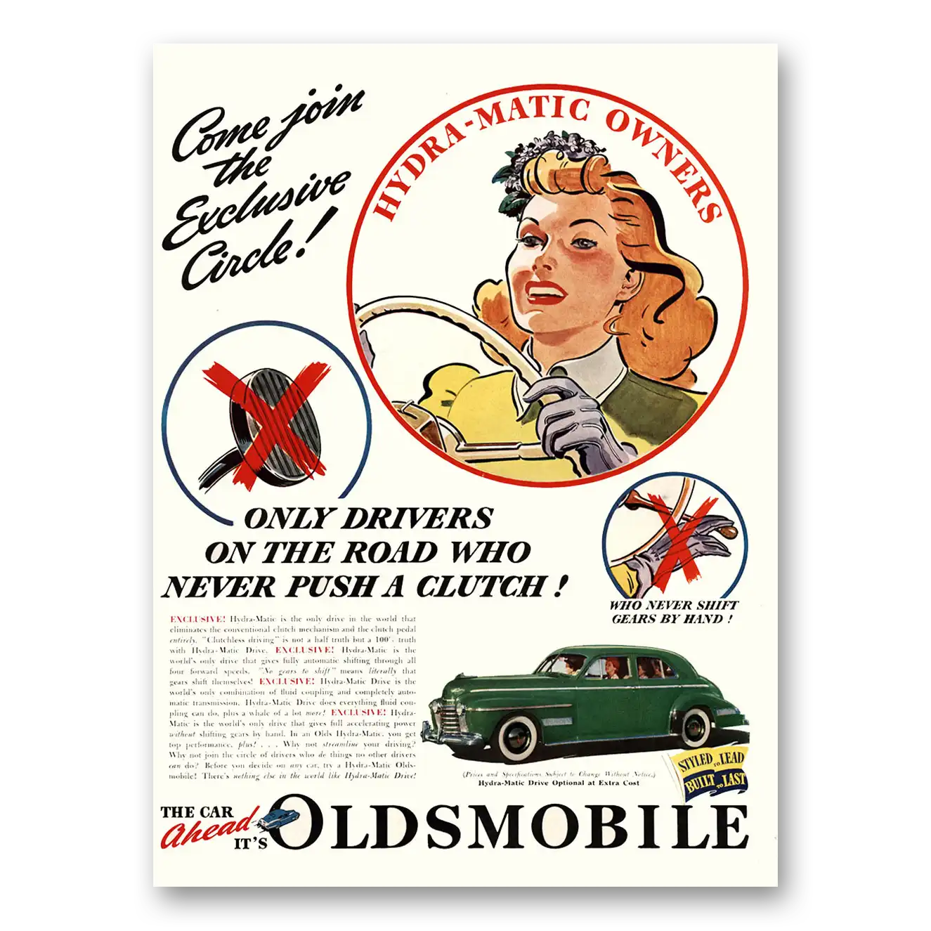 1941 Oldsmobile Hydra Matic Drive Exclusive Circle Hydra Matic Circle Vintage Magazine Print Ad