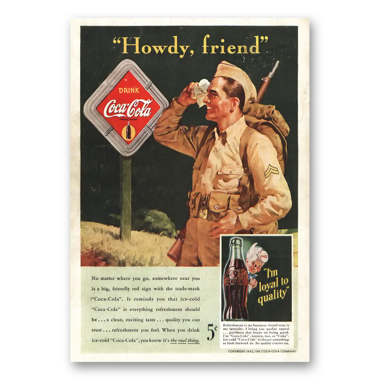 1942 Coca Cola Howdy Friend Vintage Magazine Print Ad