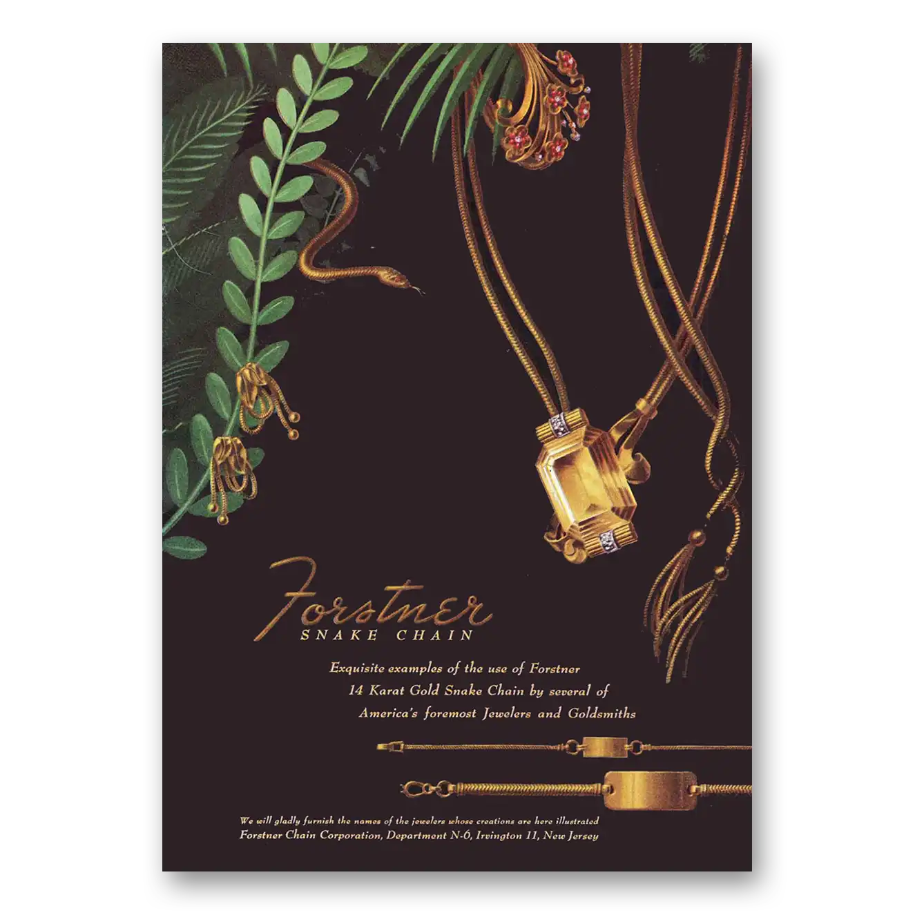 1944 Forstner Snake Chain Vintage Magazine Print Ad