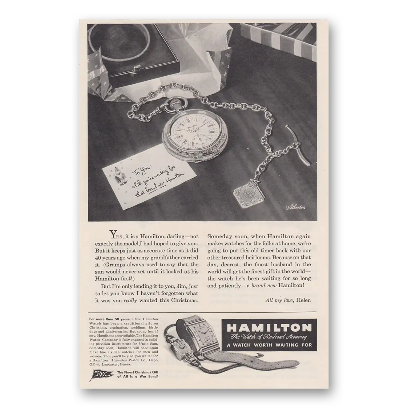 1944 Hamilton Watch Pocket Watch Yes It Is a Hamilton Darling Vintage Magazine Print Ad