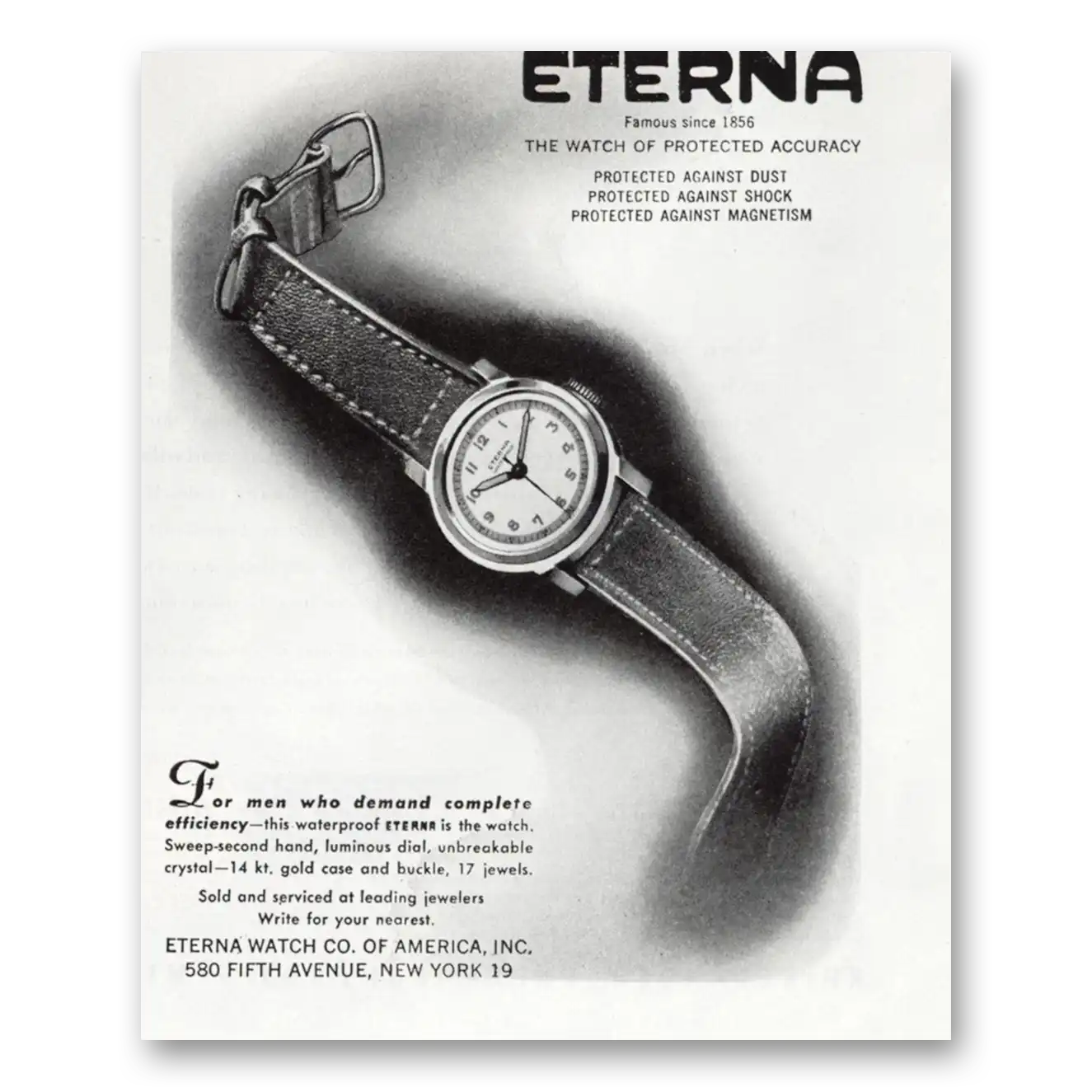 1945 Eterna Watch Men Who Demand Vintage Magazine Print Ad