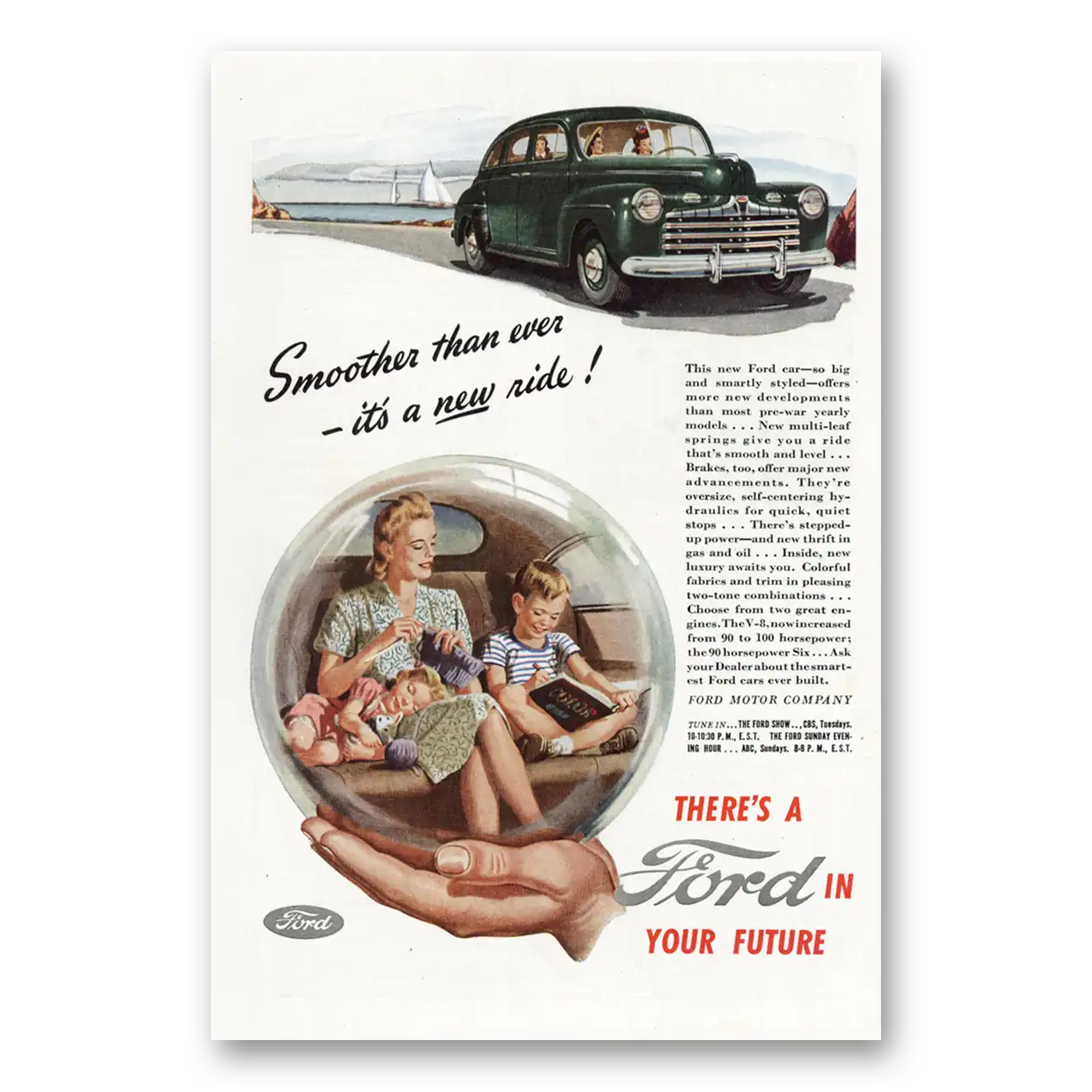 1945 Ford Smoother Than Ever It’s a New Ride Vintage Magazine Print Ad