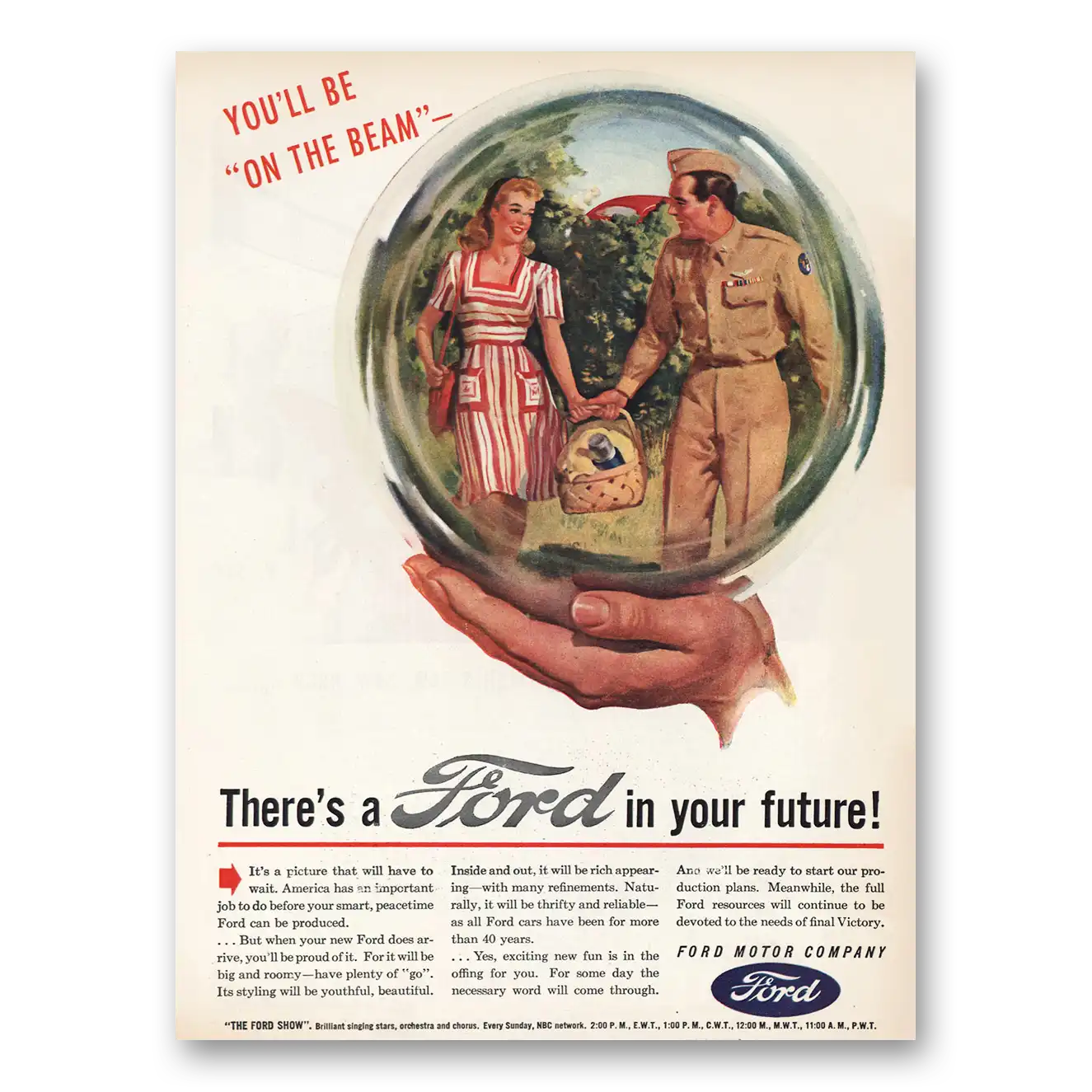 1945 Ford Youll Be On the Beam Vintage Magazine Print Ad