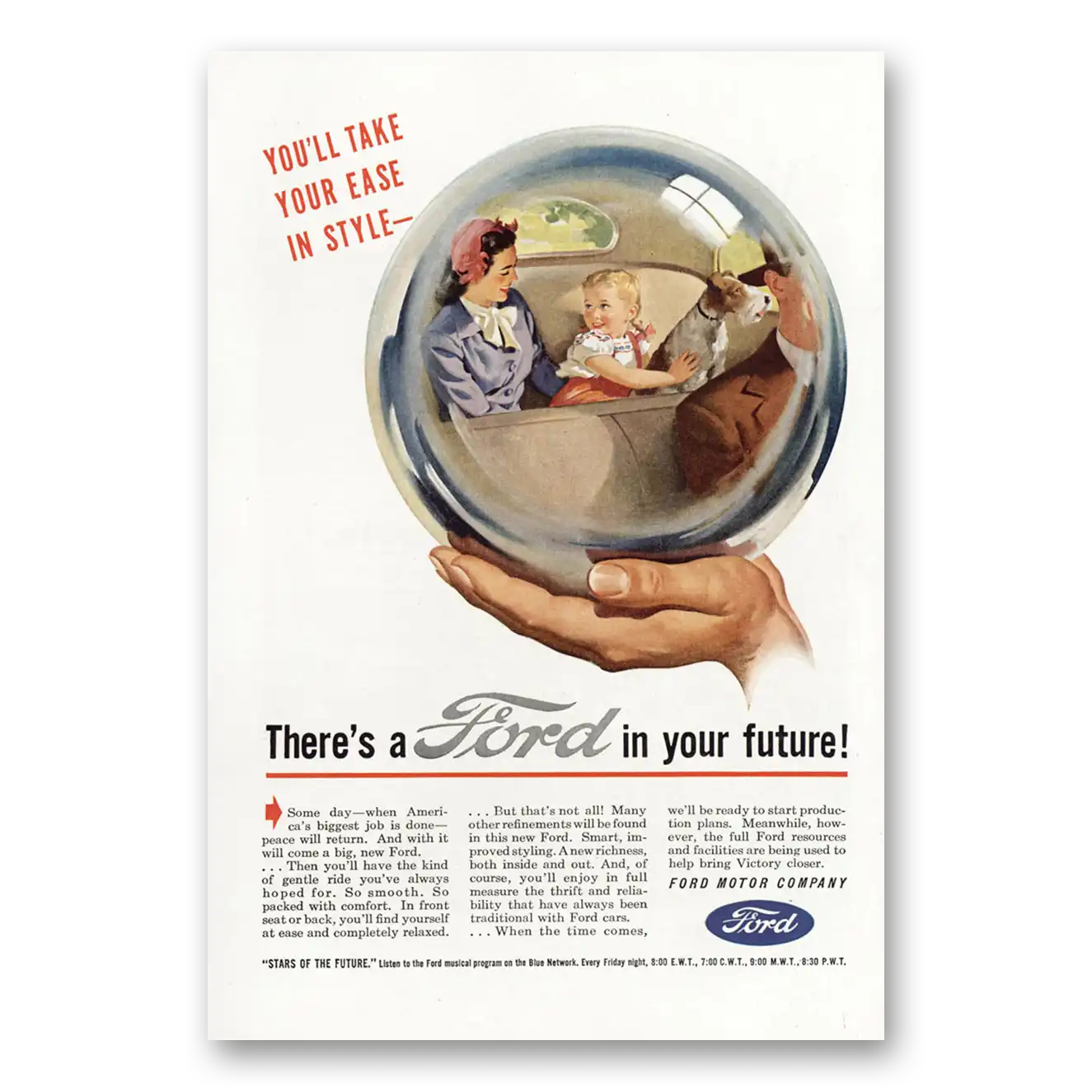 1945 Ford Your Future Girl Dog Vintage Magazine Print Ad