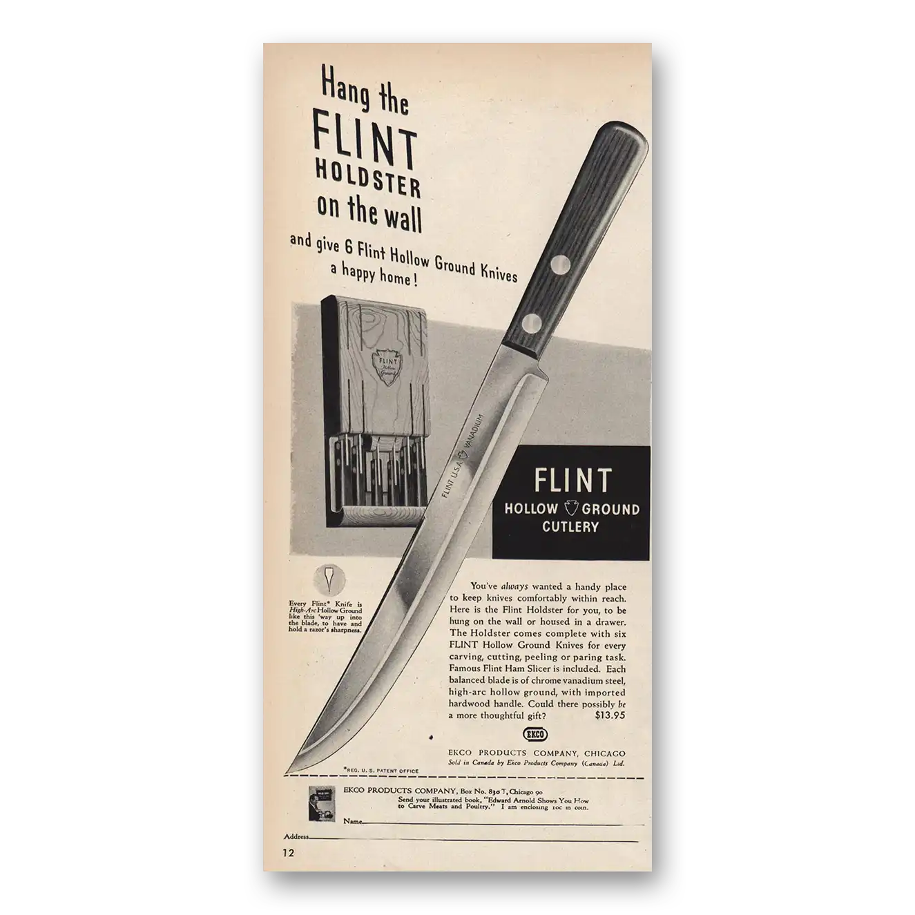 1946 Flint Knives Flint Holdster On the Wall Vintage Magazine Print Ad