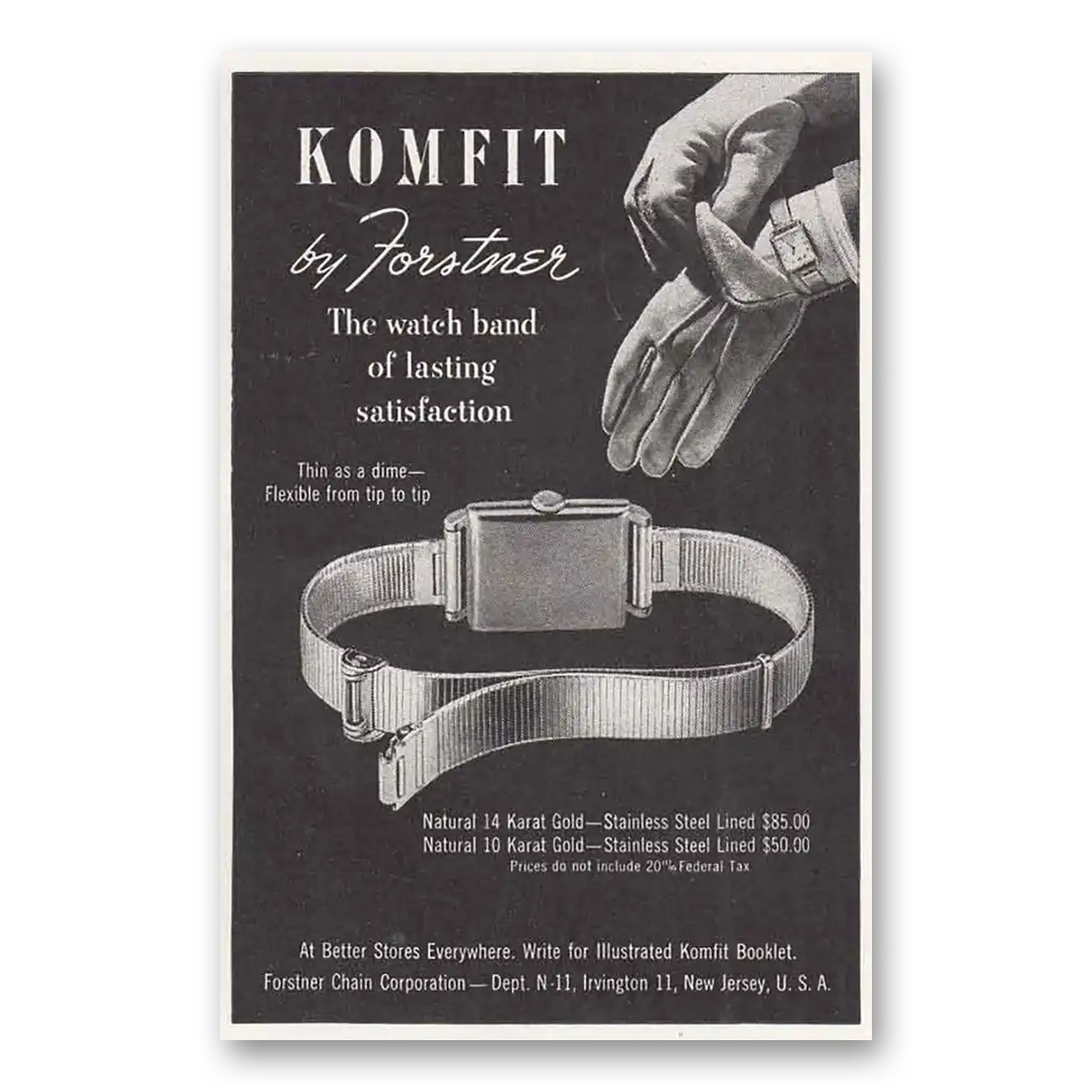 1946 Forstner Komfit by Forstner Watch Band Vintage Magazine Print Ad