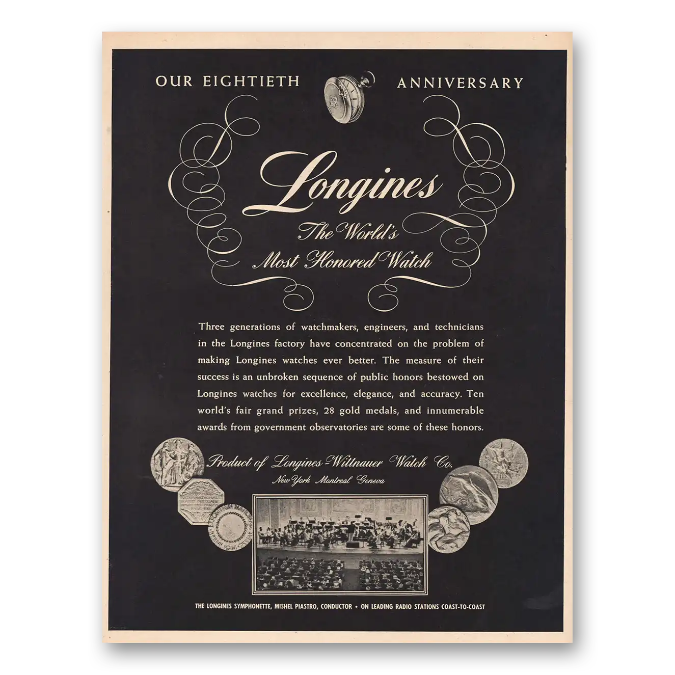 1946 Longines Wittnauer Eightieth Anniversary Vintage Magazine Print Ad