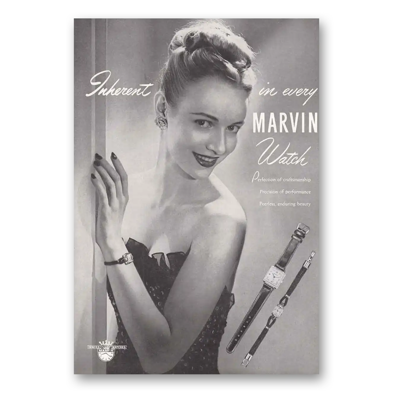 1946 Marvin Watches Inherent in Every Marvin Watch Vintage Magazine Print Ad