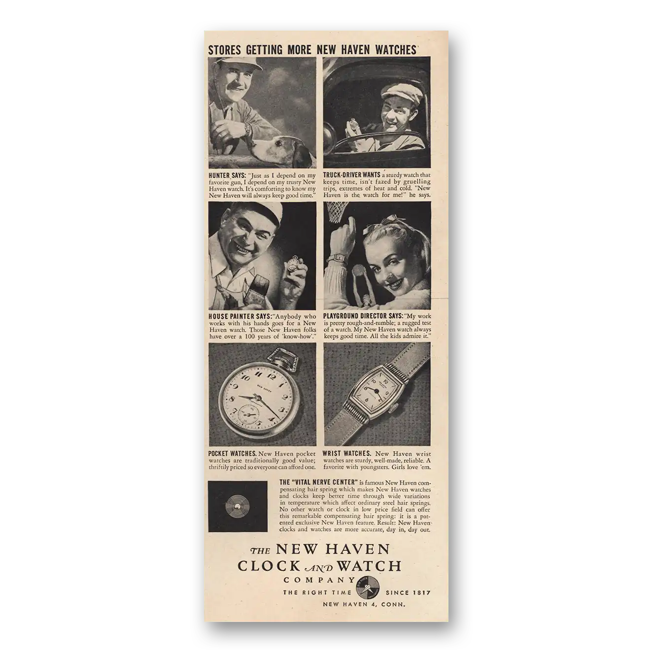 1946 New Haven Watches Hunter Truck Driver House Painter Vintage Magazine Print Ad