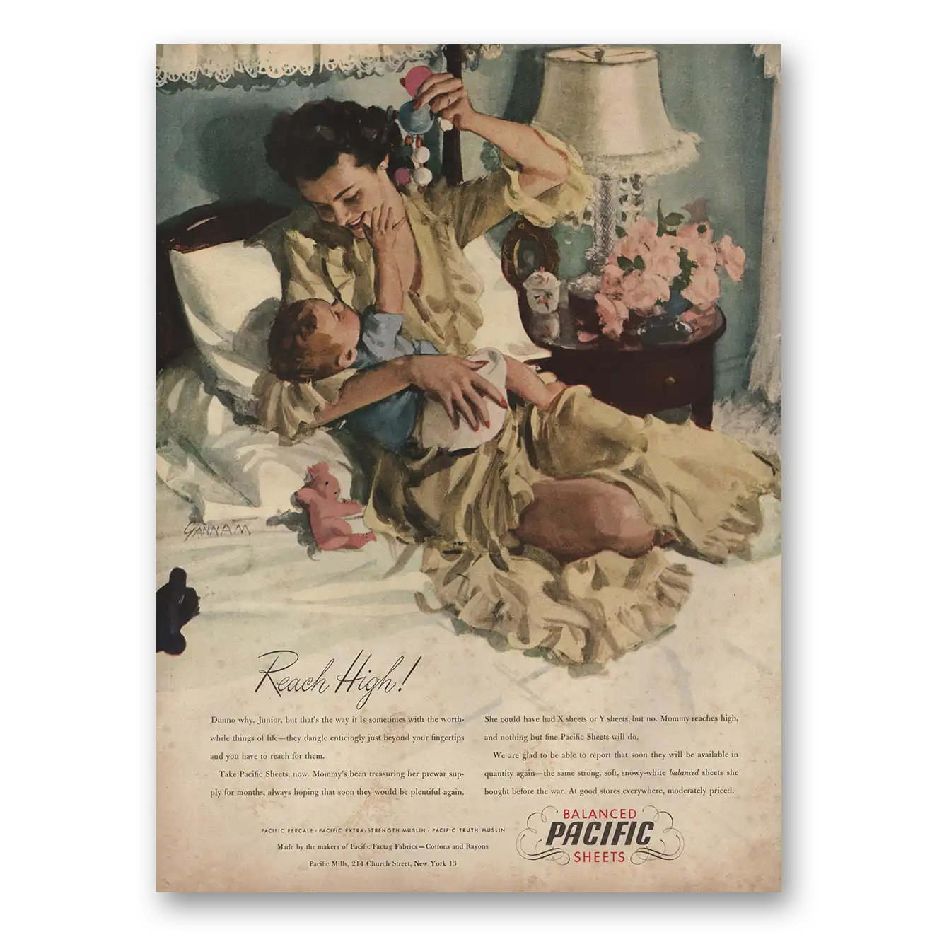 1946 Pacific Sheets Reach High Dunno Why Junior Vintage Magazine Print Ad