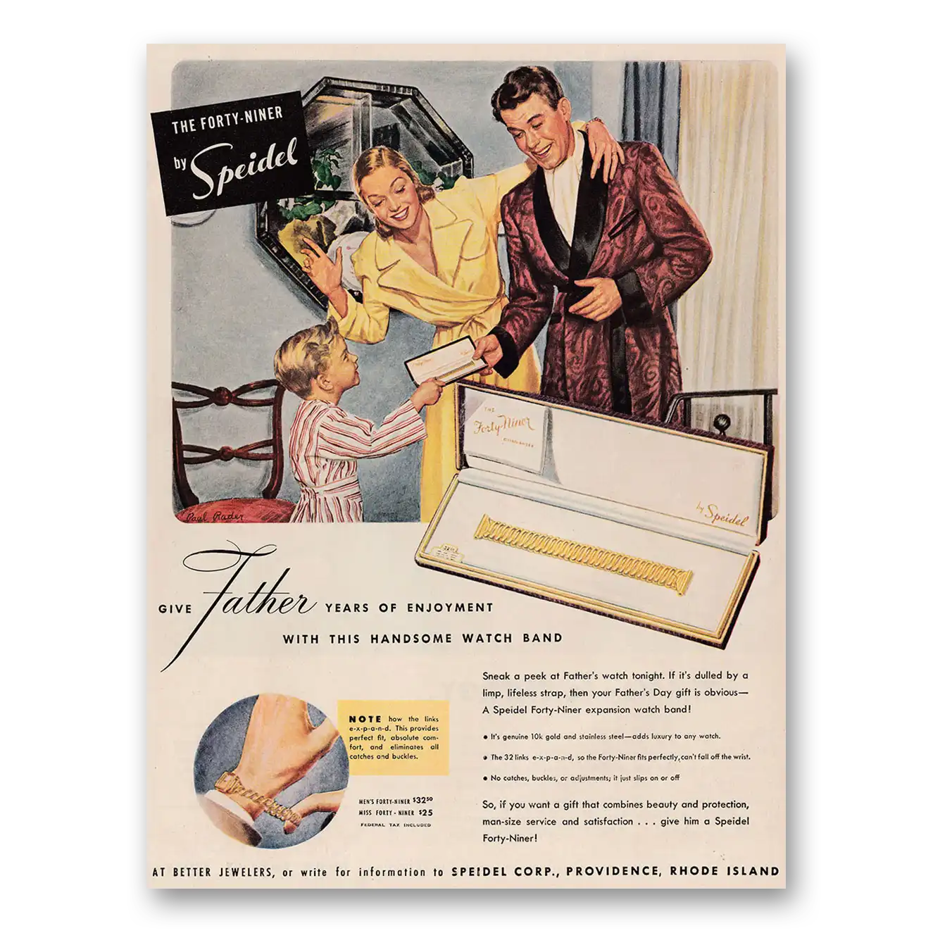 1946 Speidel Watchband Give Father Years of Enjoyment Vintage Magazine Print Ad