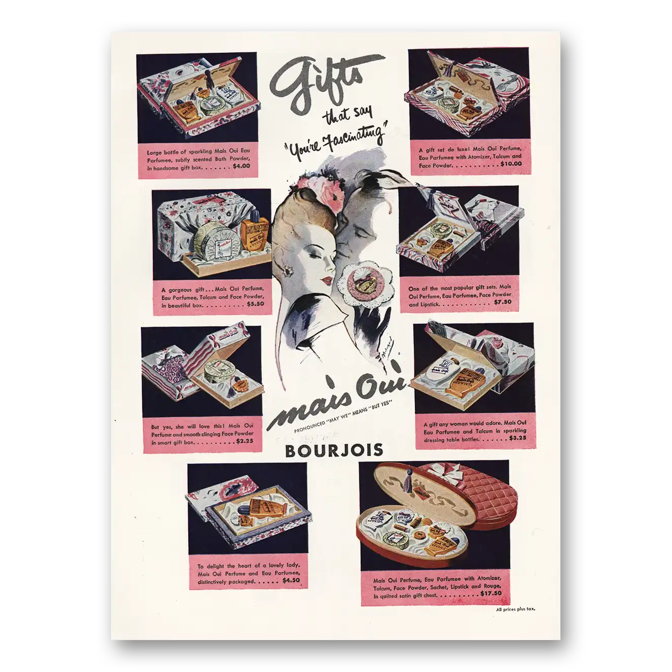 1947 Bourjois Gifts That Say You're Fascinating Vintage Magazine Print Ad