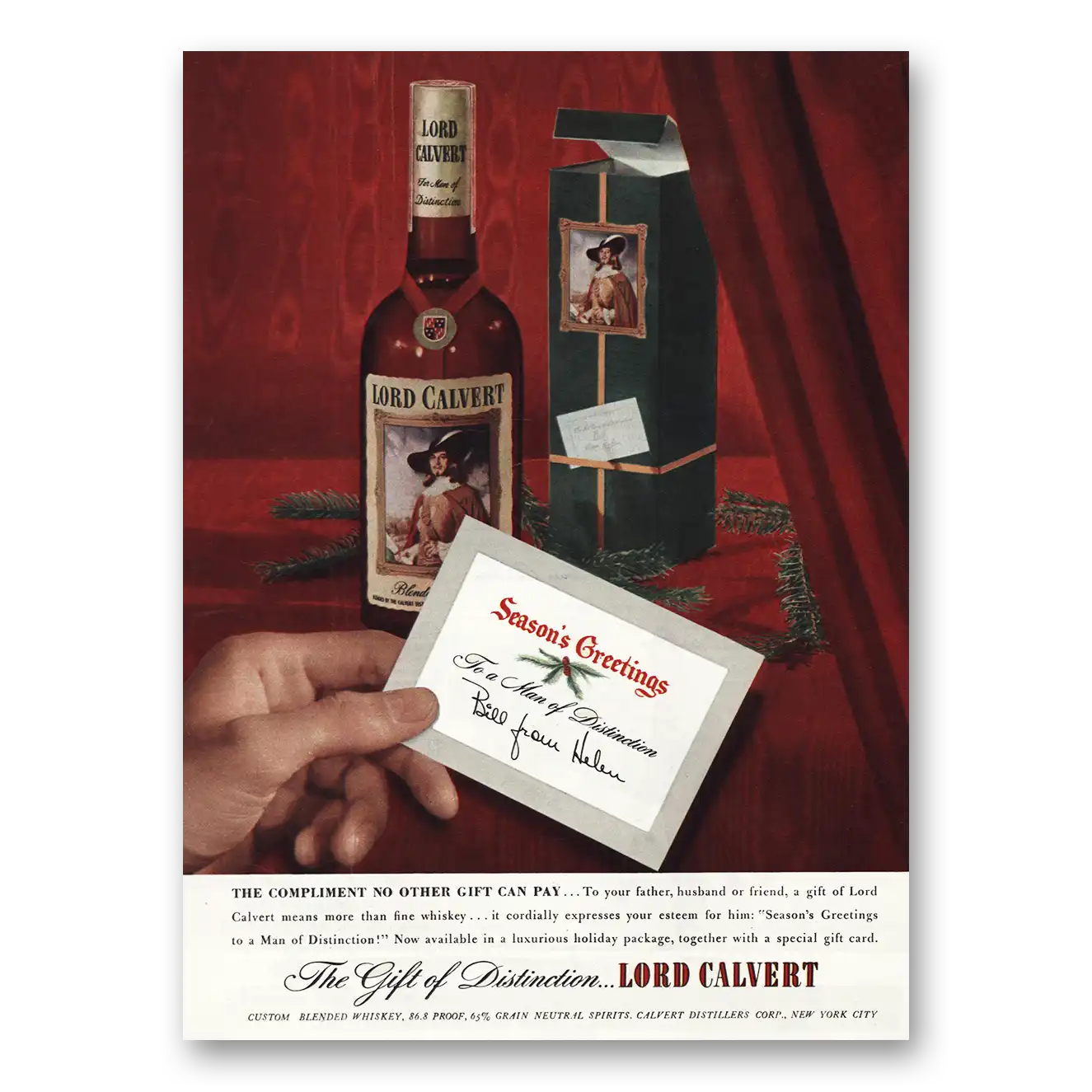1947 Calvert Whiskey Seasons Greetings Vintage Magazine Print Ad