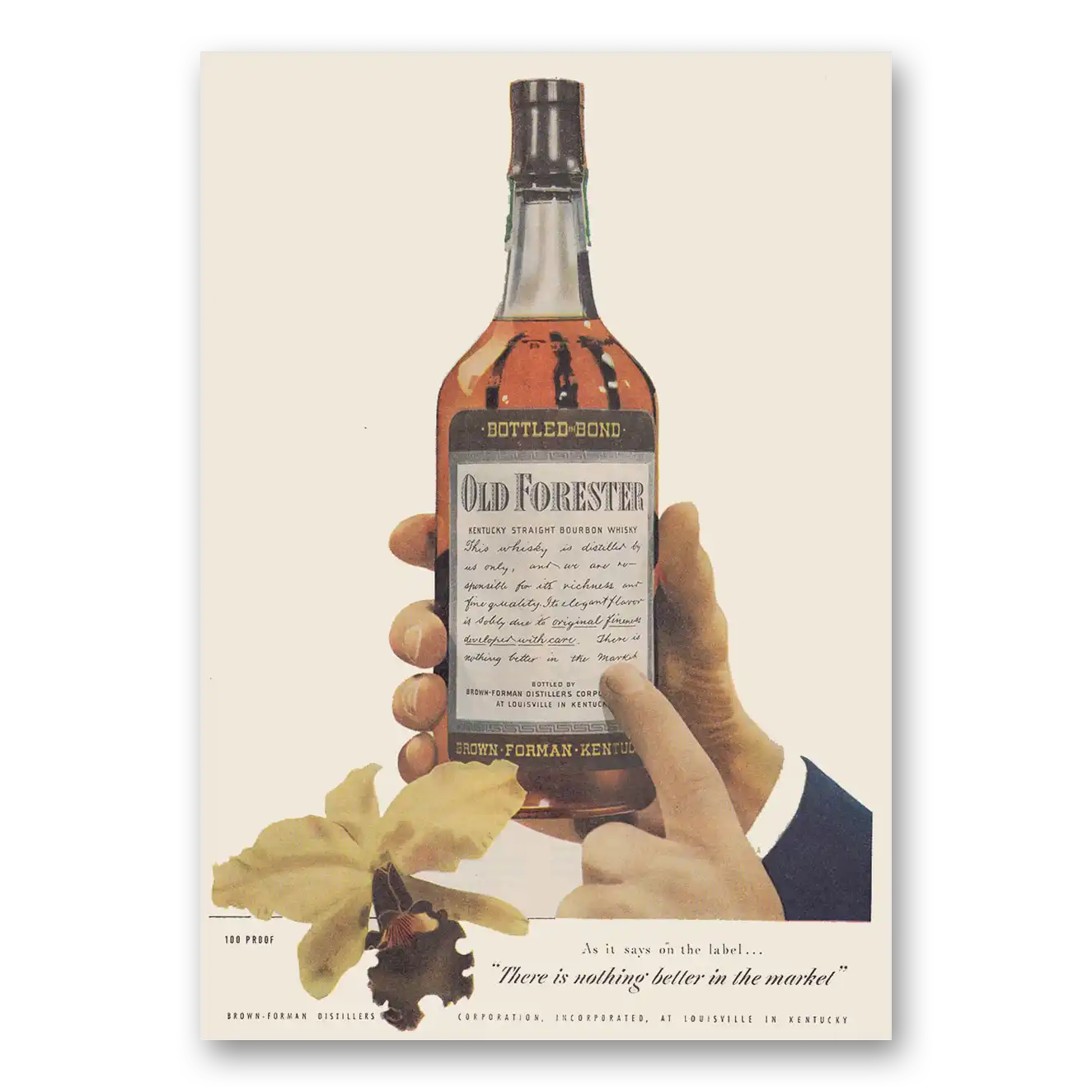 1947 Old Forester Whisky As It Says In the Label Vintage Magazine Print Ad
