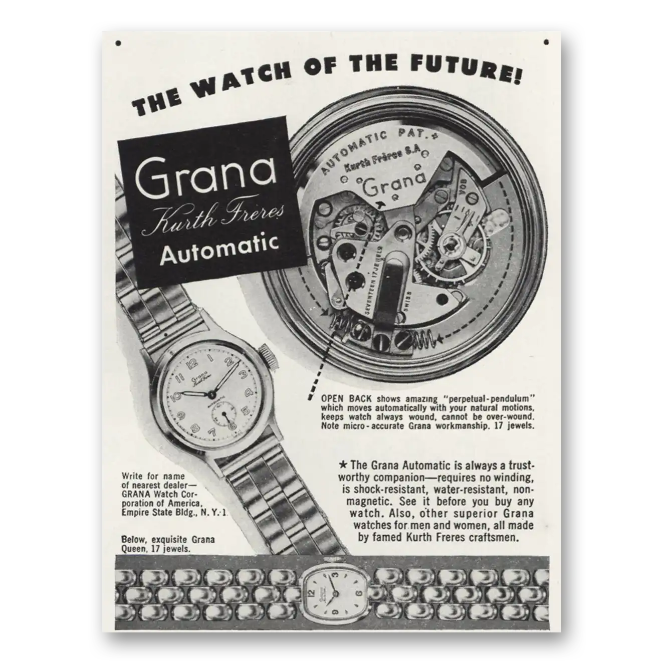 1947 Grana Watch Future Vintage Magazine Print Ad