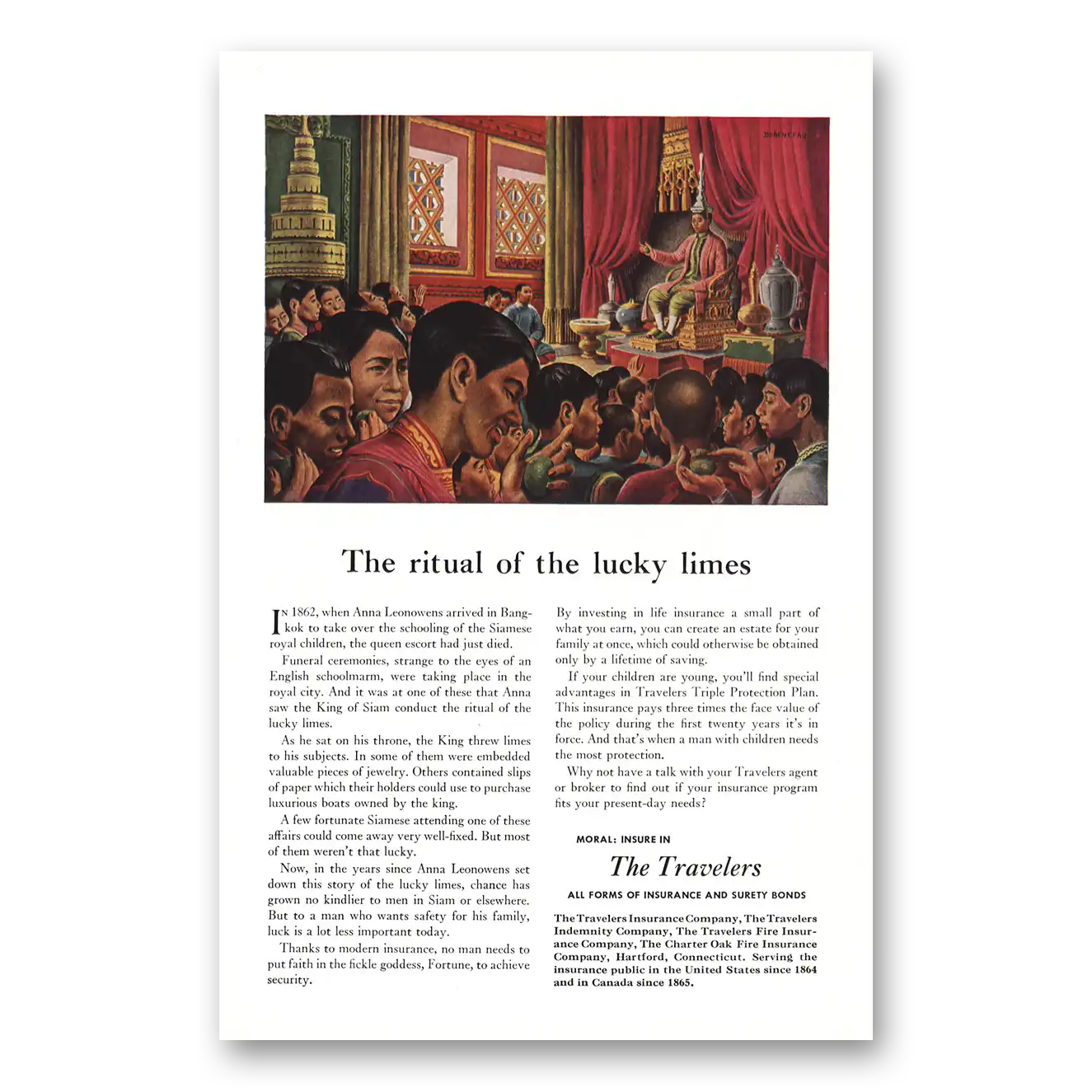 1948 Travelers Insurance Ritual of the Lucky Limes Vintage Magazine Print Ad