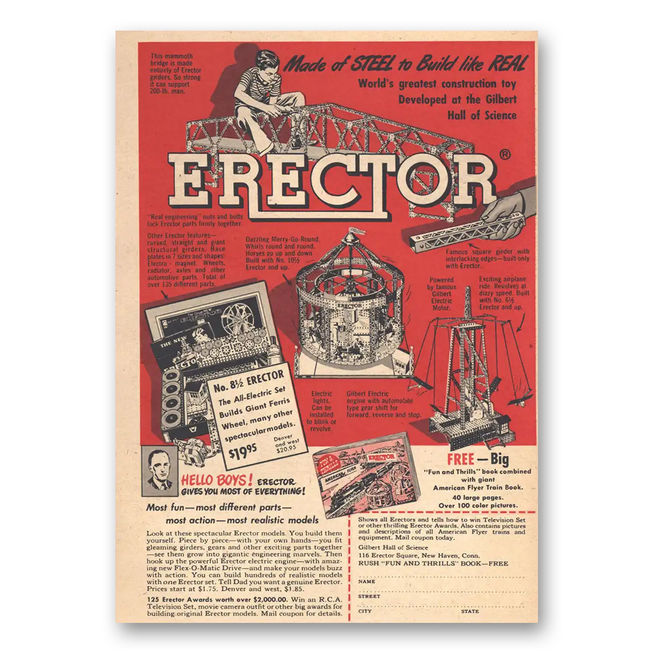 1949 Gilbert Hall of Science Set Made of Steel to Build Like Real Vintage Magazine Print Ad