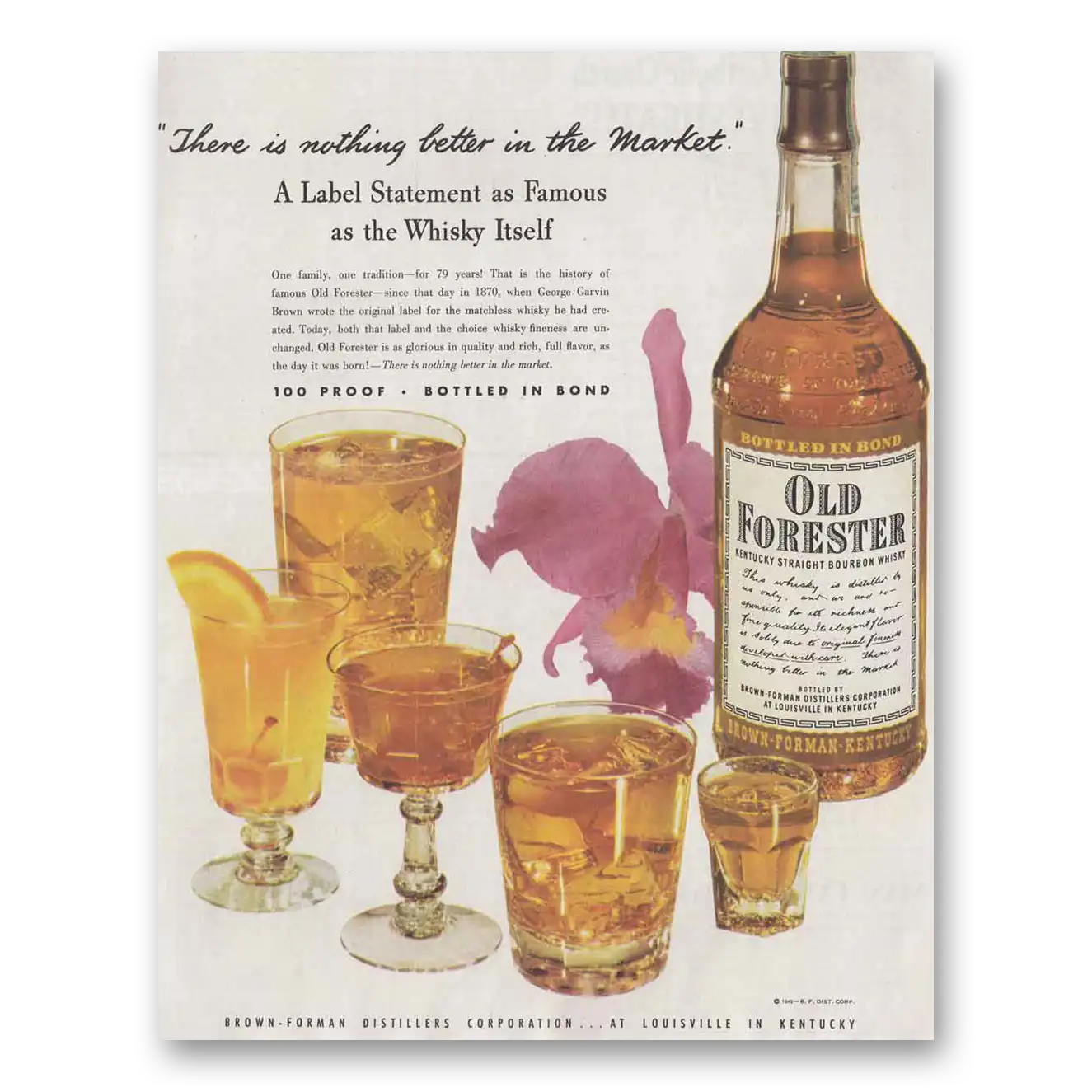1949 Old Forester Whisky Label Statement as Famous as the Whisky Vintage Magazine Print Ad