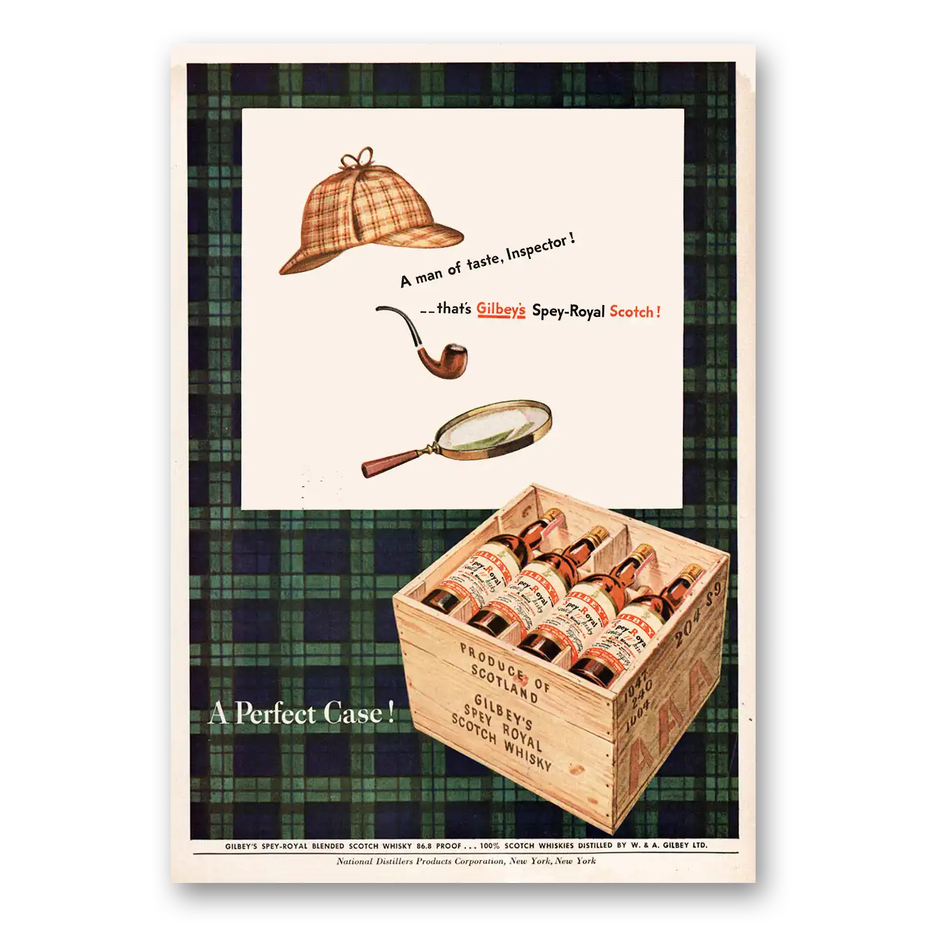 1949 Gilbeys Whisky Man of Taste Inspector Vintage Magazine Print Ad